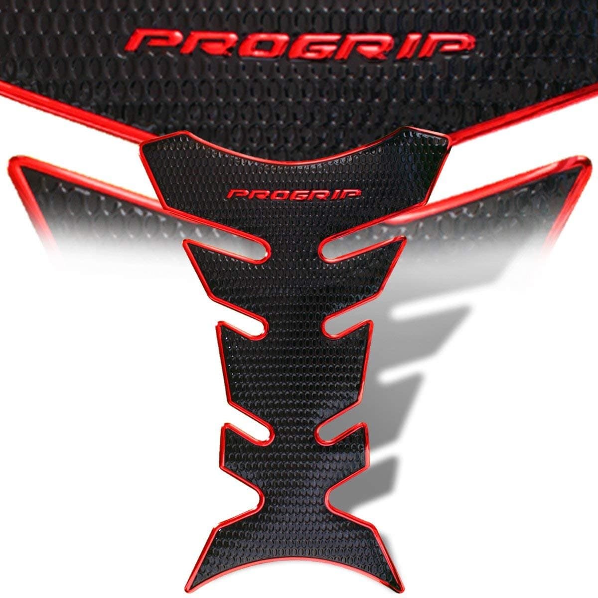 eMotorcycleUSA Pro Grip 3D Fuel Tank Pad Protector Decal/Sticker Perforated Black Gel + Chrome Red (8" x 5.5")