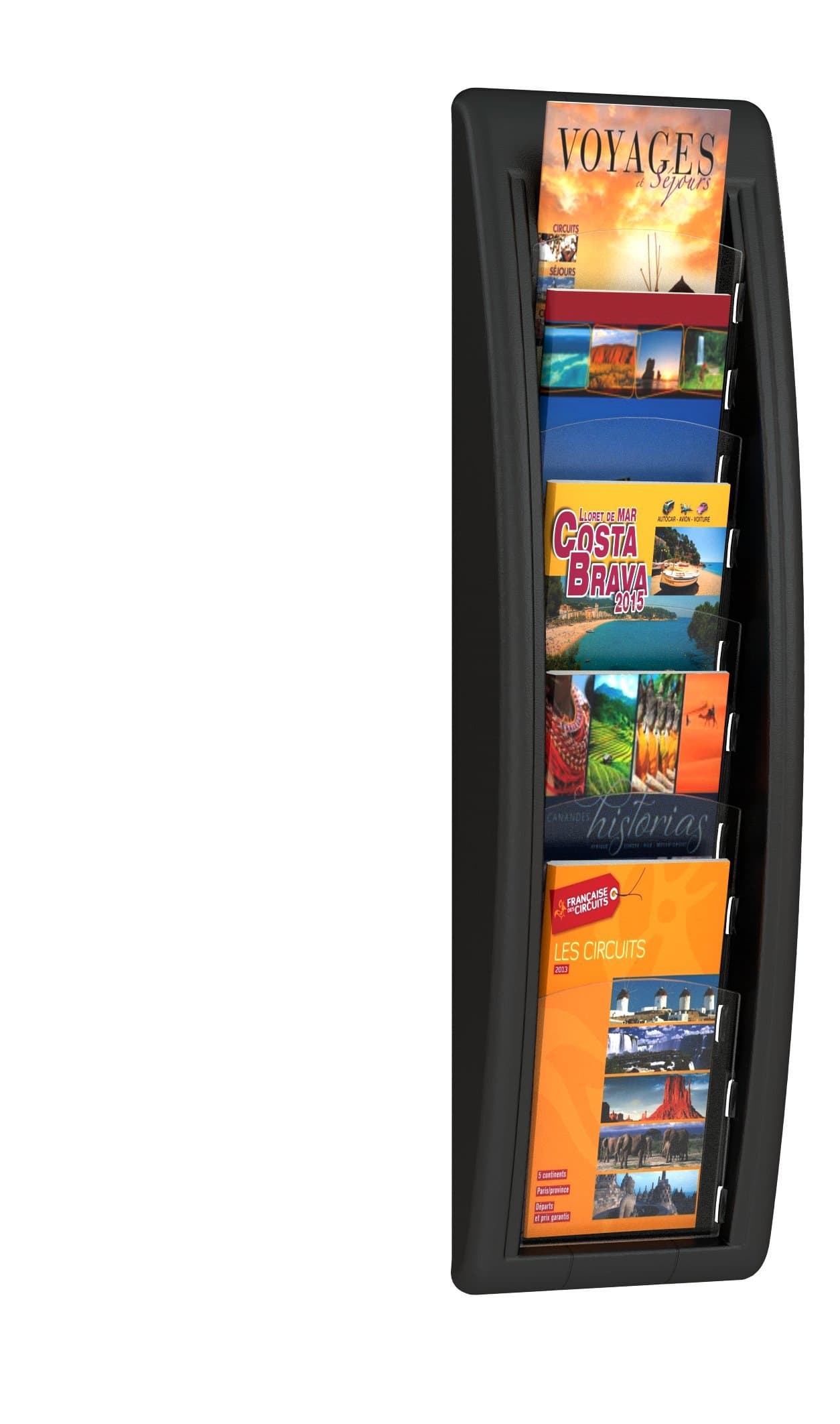 Fast Paper Quick Fit Literature Holder Wall-mount 5 x 1/3xA4 Pocket W180xD95xH650mm Black Ref 4062.01