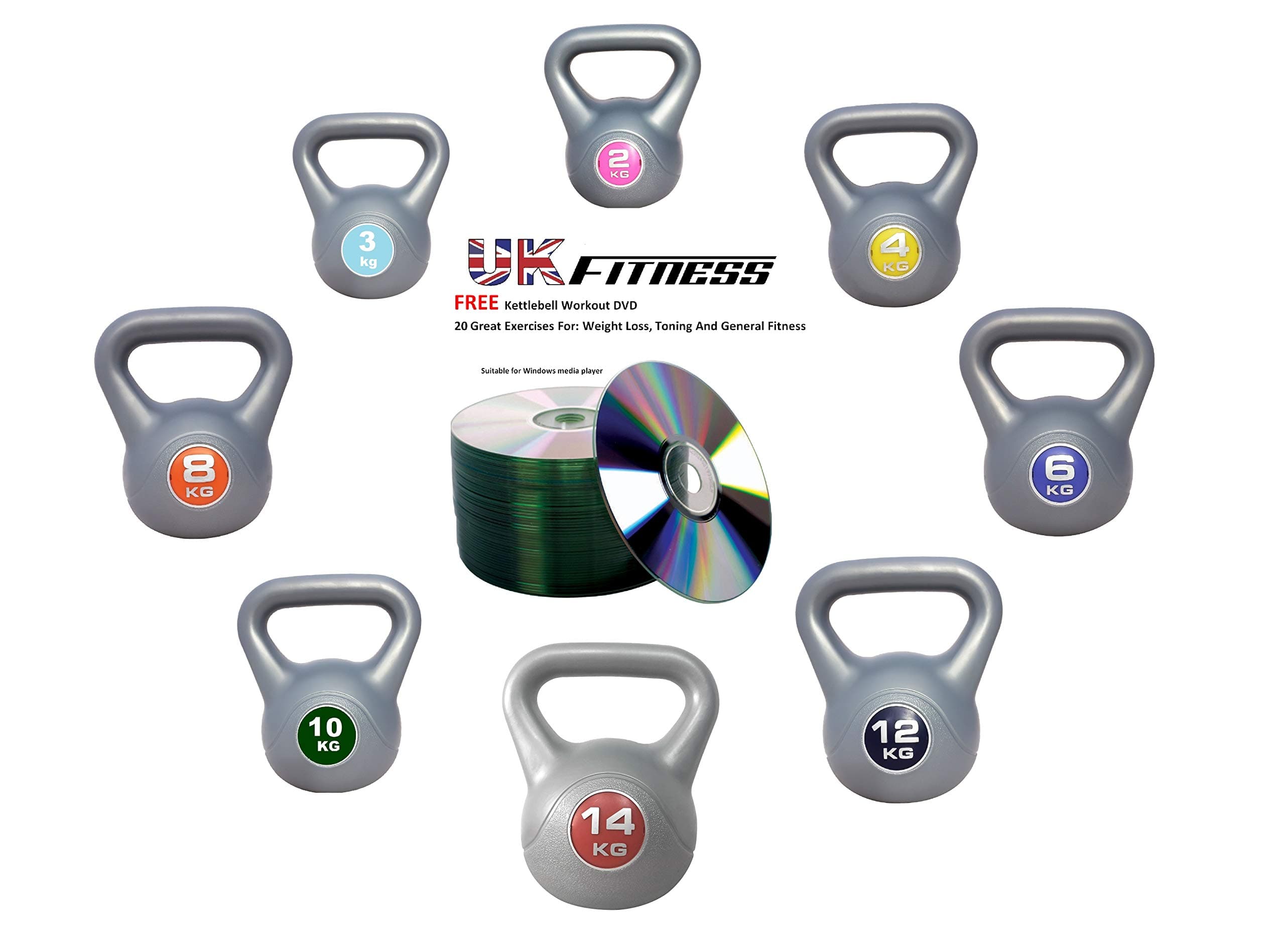 IQI Kettlebell Vinyl Kettlebell 2kg 3kg 4kg 6kg 8kg 10kg 12kg 14kg Kettle Bells Weights KETTLEBELL WORKOUT DVD INCLUDED
