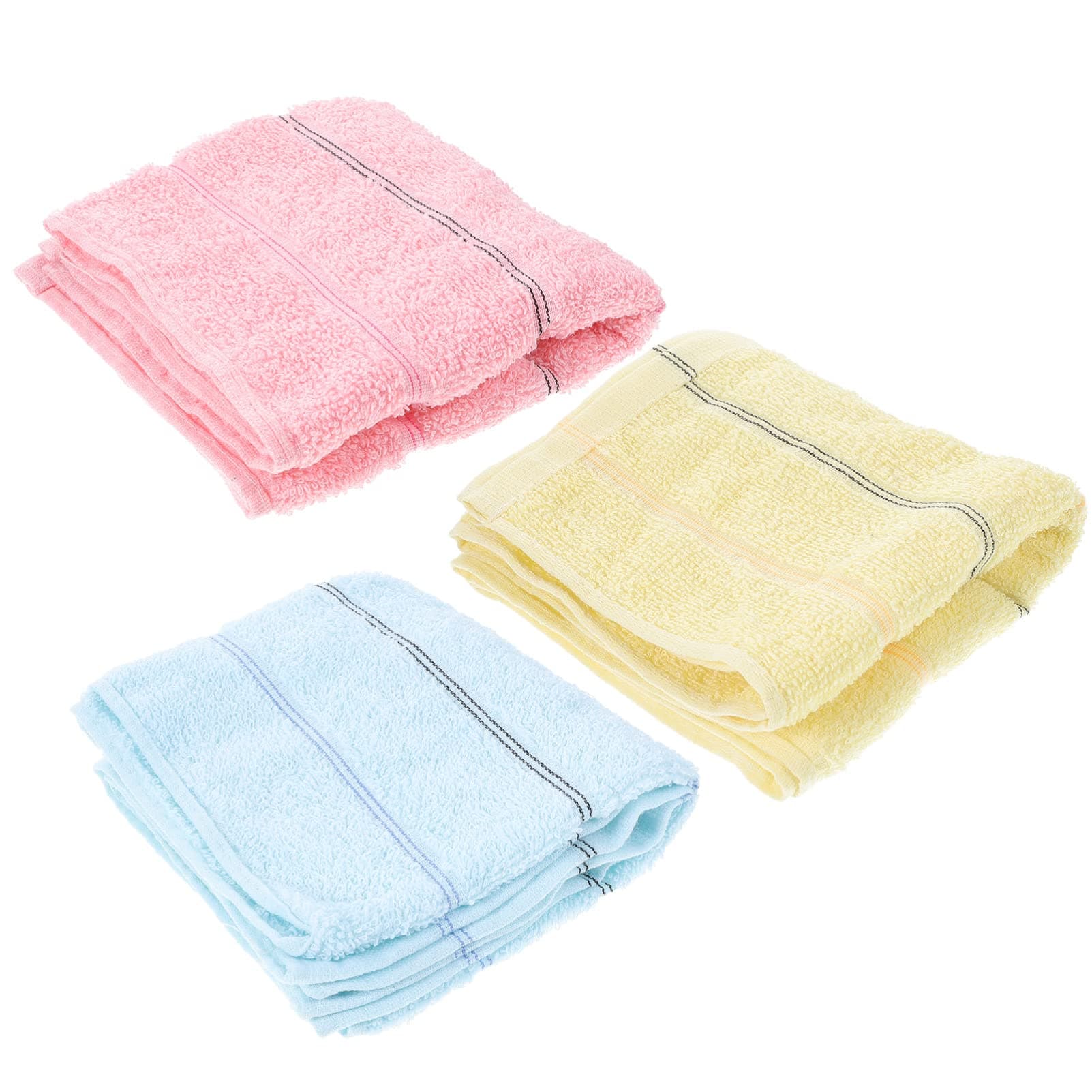 4pcs/Set Colorful Striped Cotton Hand Towels Absorbent Face Towels Quick Dry Washcloth for Household(Yellow, Pink, Blue and Green)