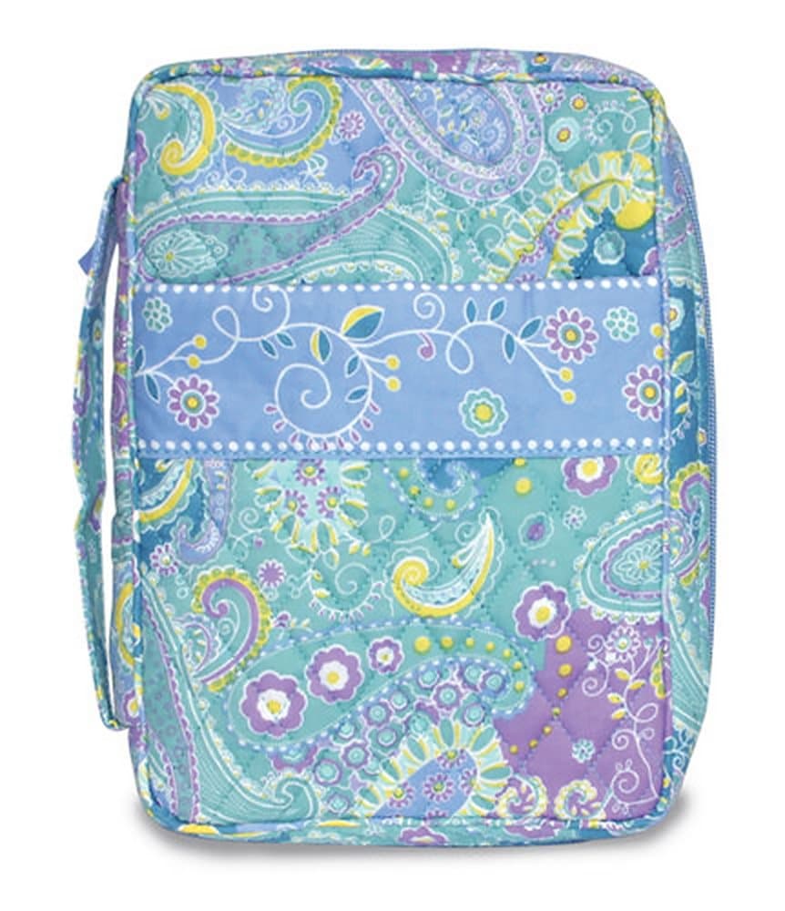 Quilted Fabric Bible Cover Case Bag (Large, Aqua Paisley)