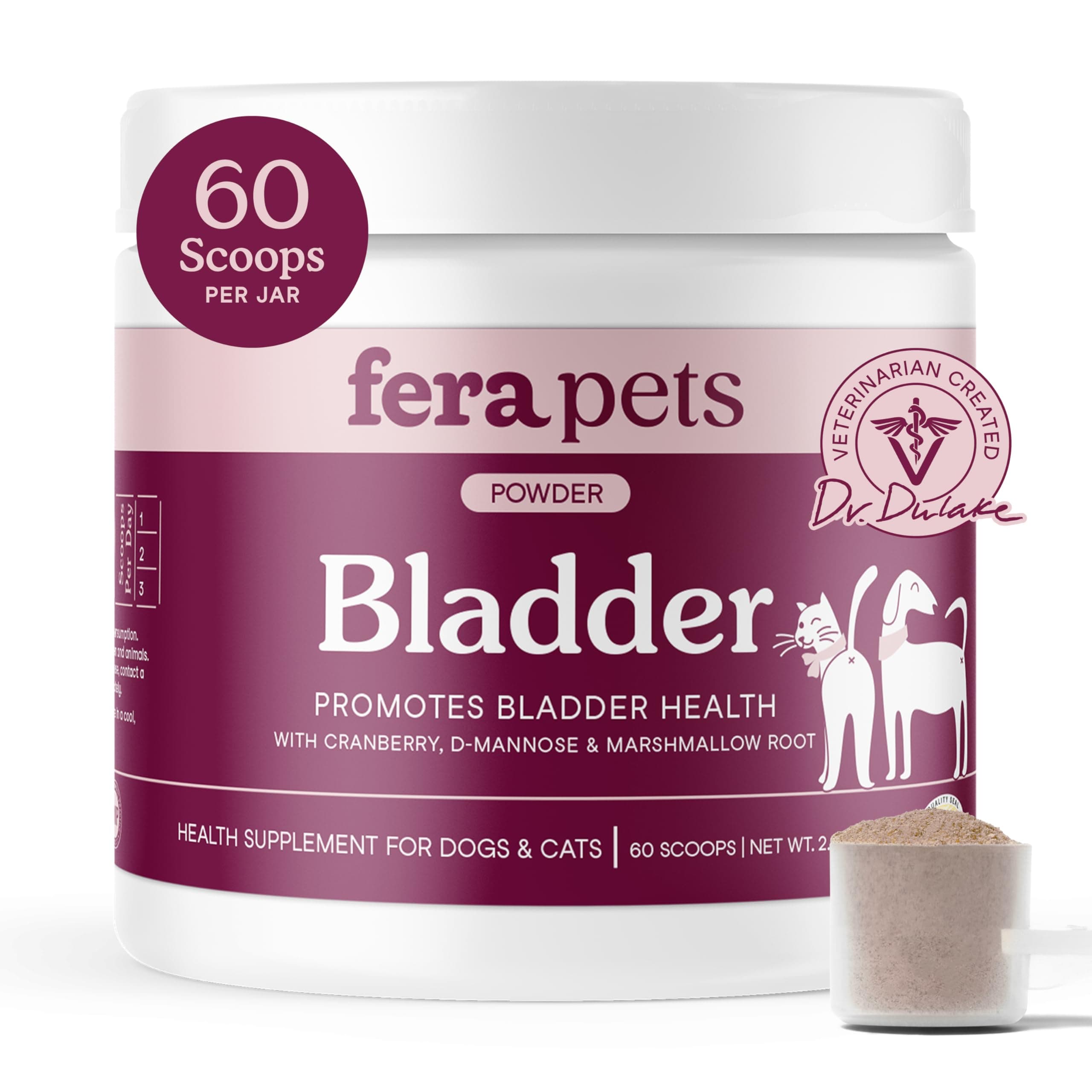 Fera Pet Organics Bladder Cranberry Supplement for Dogs & Cats - Vet Created - Kidney & Urinary - D-Mannose - Cranberry, Stinging Nettle - 60 Scoops​