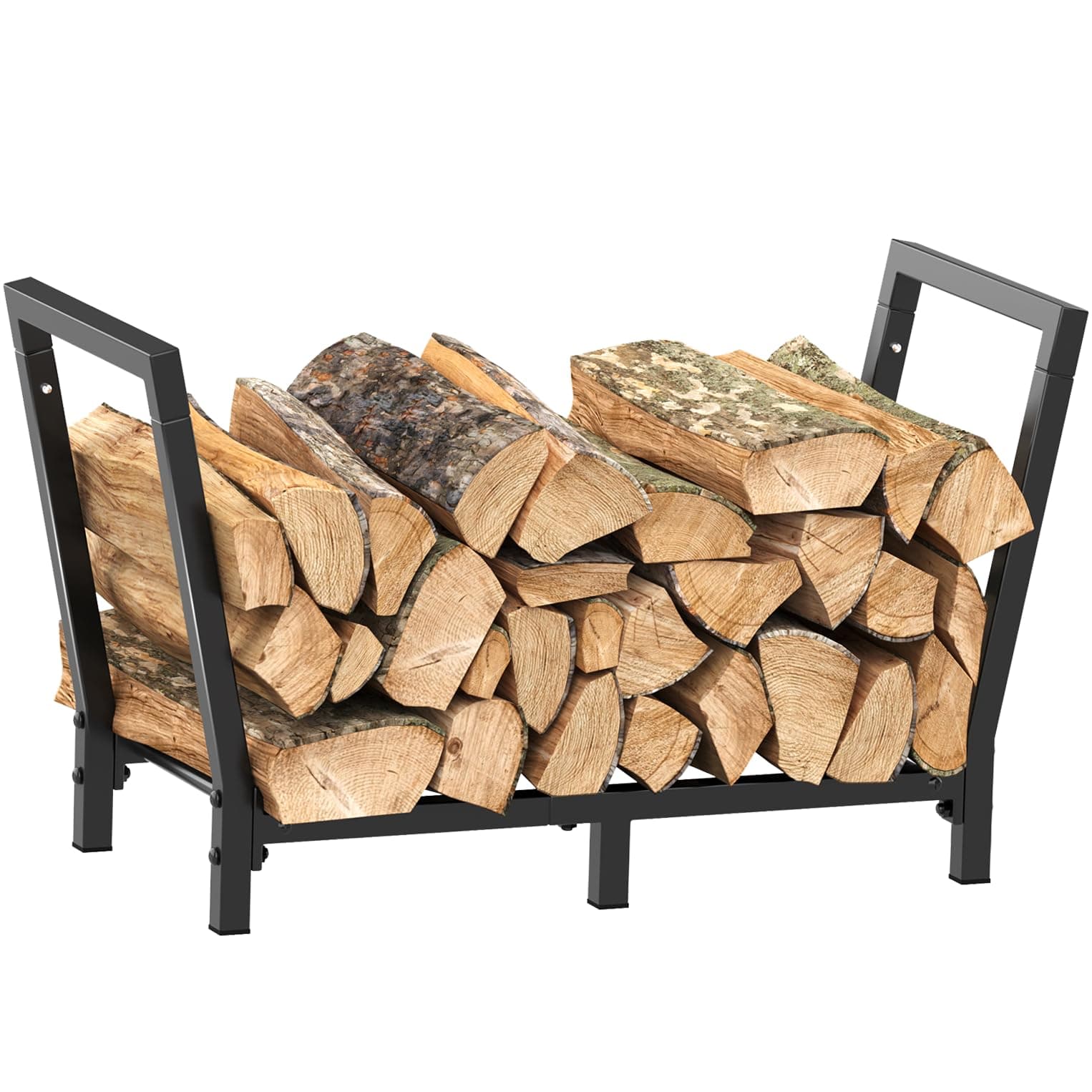 Minicloss 34 Inch Firewood Rack Outdoor Indoor, 2.7ft Wood Storage Rack Stand, Heavy Duty Fire Wood Holder for Fireplace（Black）