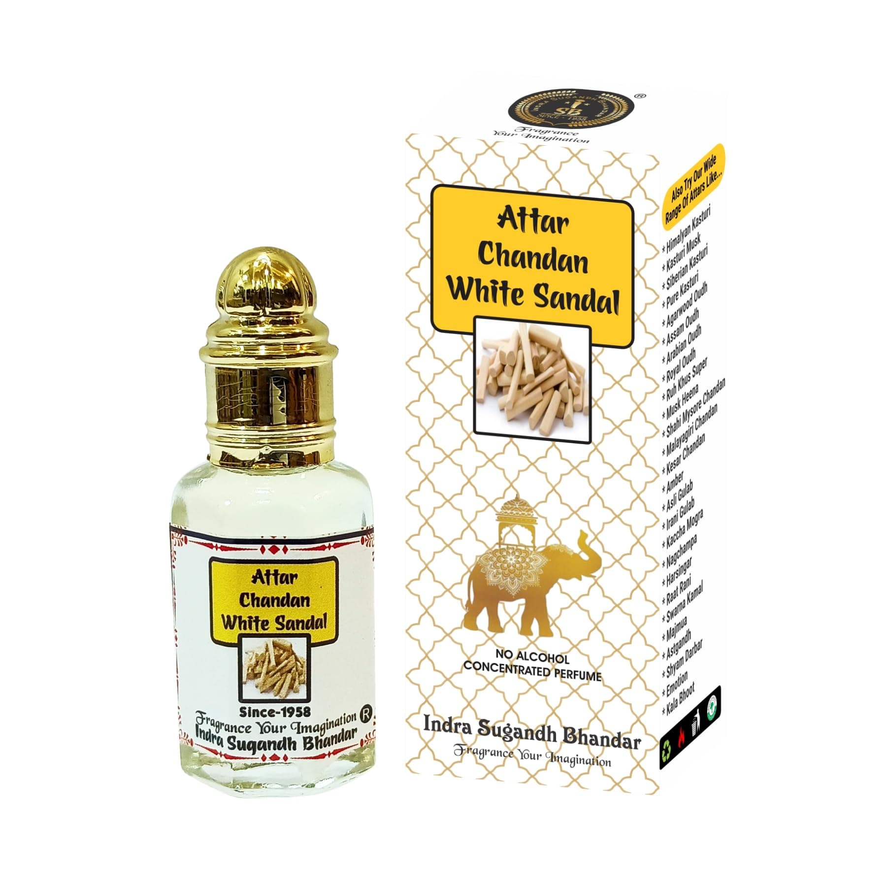 INDRA SUGANDH BHANDAR Liquid Attar For Men|Women White Sandal|Chandan 12Ml Natural Sandalwood Ittar Long Lasting Fragrance Rollon Pack