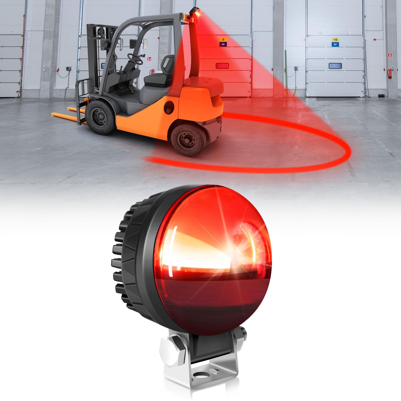 New LED Forklift Safety Light Red Arc Forklift Warning Light Warehouse Pedestrian Area Spotlight 30W DC 10-110V
