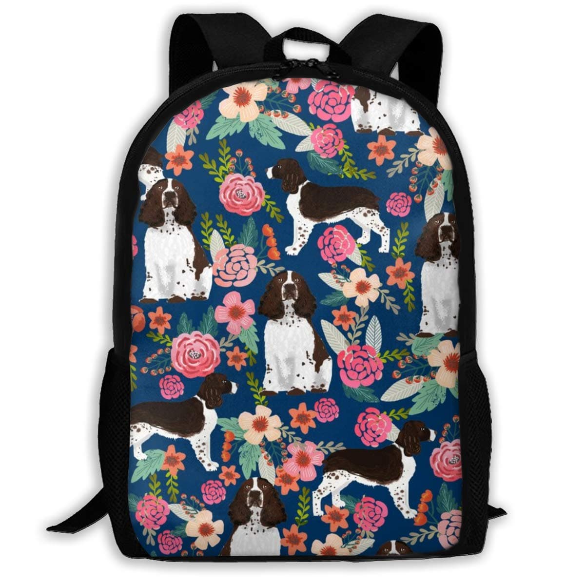English Springer Spaniel Floral Fabric Cute Florals Dog Design_615 Travel Laptop Backpack, Extra Large College School Student Backpack for Men and Women，Classic Backpack。