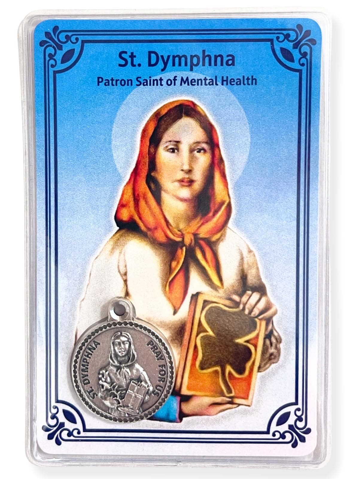 St Dymphna Catholic Prayer Card with St Dymphna Medal - Wallet Size Devotional for Anxiety and Depression, Pocket Prayers for Women, Stress Relief Gifts for Women and Men