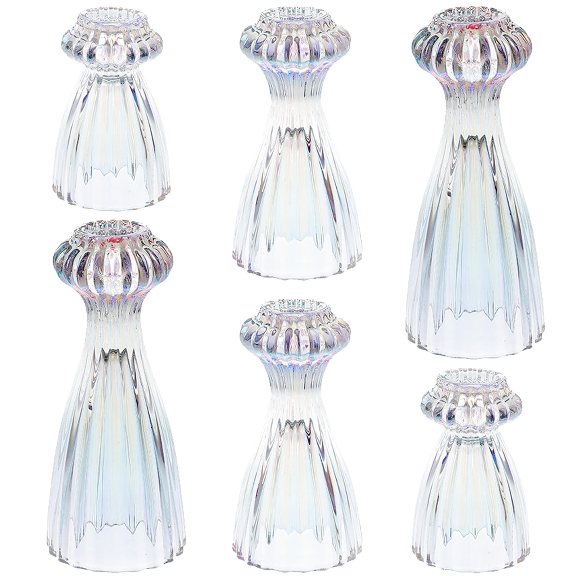 Lysenn Glass Candle Stick Holder Set of 6 – Premium Taper Candle Holders for Romantic Ambiance - Candle Sticks Holder Decor for Special Occasions - Iridescent
