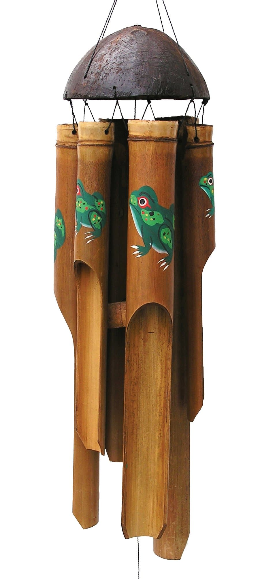 Cohasset Gifts Bamboo Wind Chime | #141 | Frog Simple Bamboo Wind Chime | Wood, Outdoor, Home Décor for Decks, Garden, Porch | Medium | Hand Painted Green Frog |