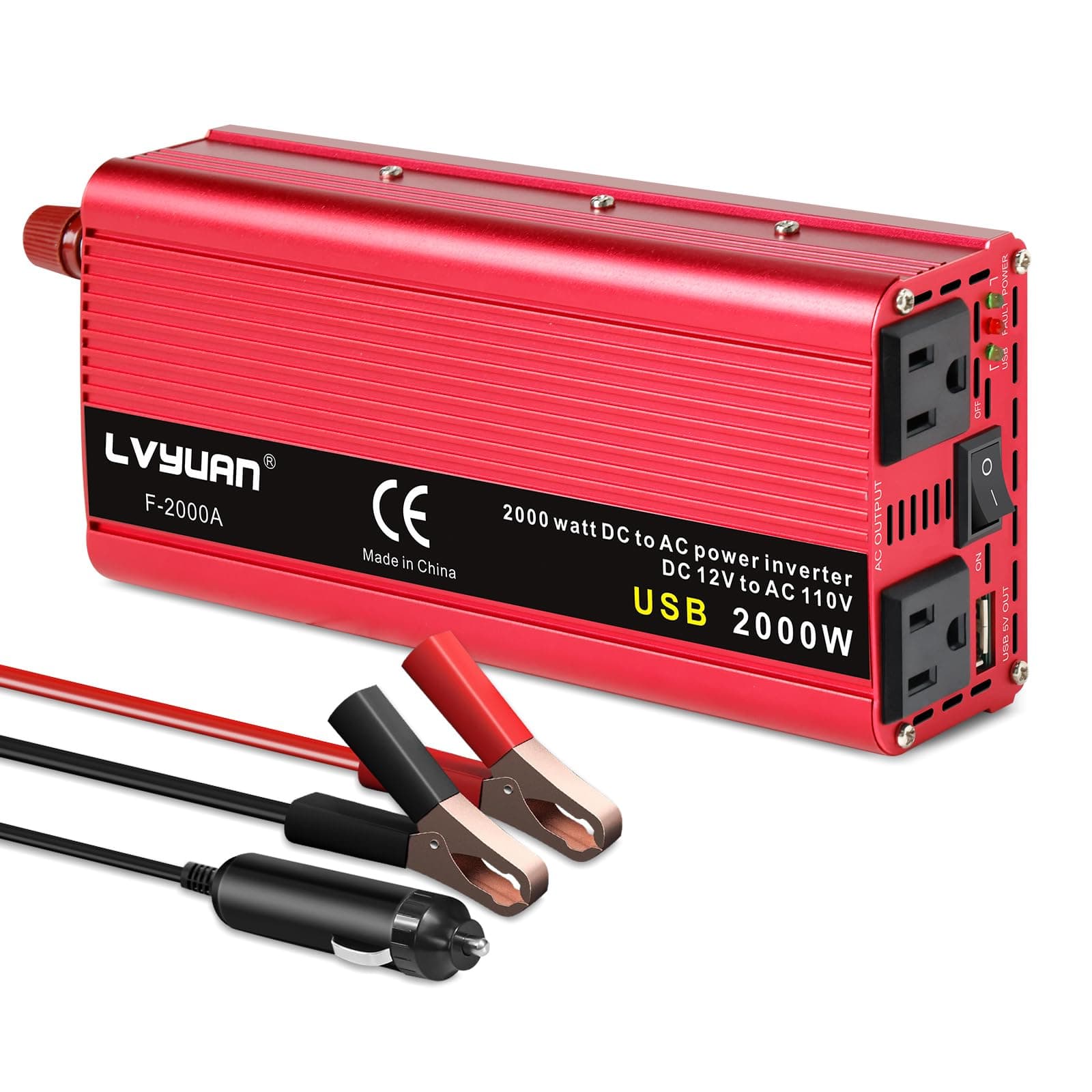 LVYUAN Power Inverter 1000W/2000W(Peak) DC to AC 12V to 110V 1000W Car Inverter DC 12V Inverter with 3.1A USB Car Adapter
