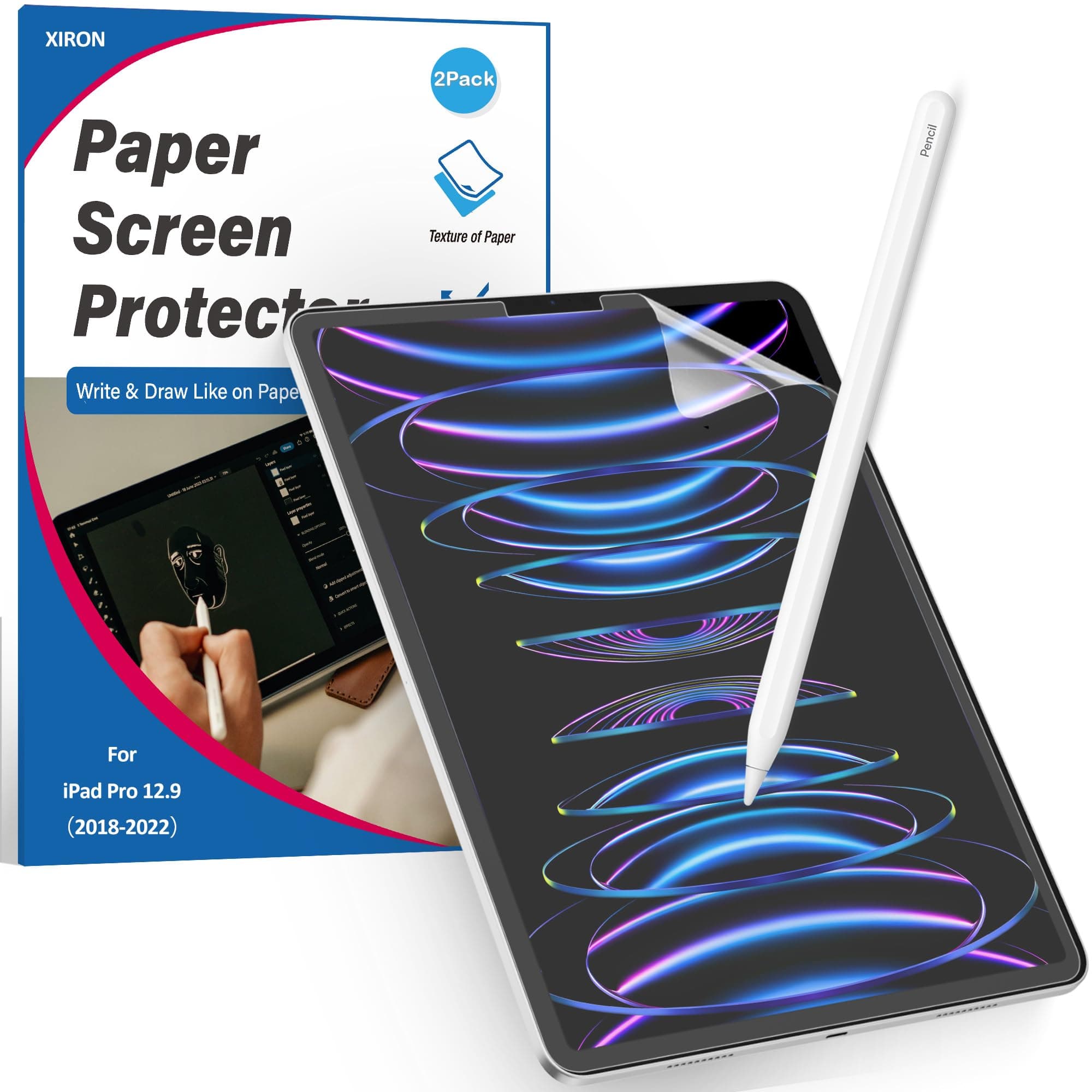 XIRON [2 PACK] Paper Screen Protector Compatible with iPad Pro 12.9 (2022&2021&2020&2018), High Touch Sensitivity No Glare for iPad Pro 12.9 Matte Screen Protector, Compatible with Apple Pencil
