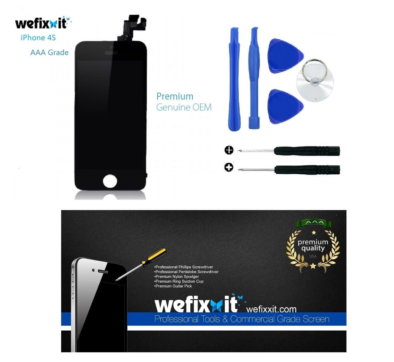 iPhone Premium LCD Screen Replacement & Repair Kit for iPhone 4S Black Color : by Wefixxit