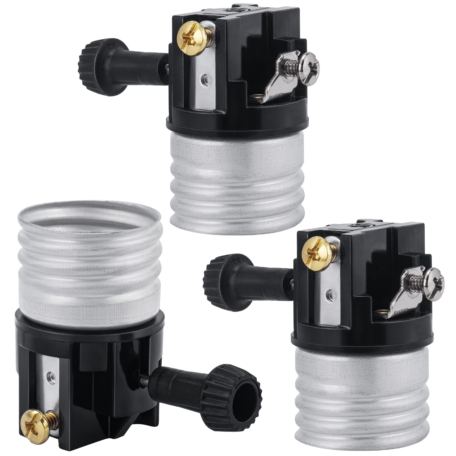 3-Way Lamp Socket Replacement, Turn Switch Knob, UL Listed, Low-Medium-High Settings, Repair Parts for Table, Floor Lamp, DIY Projects, 3 Packs