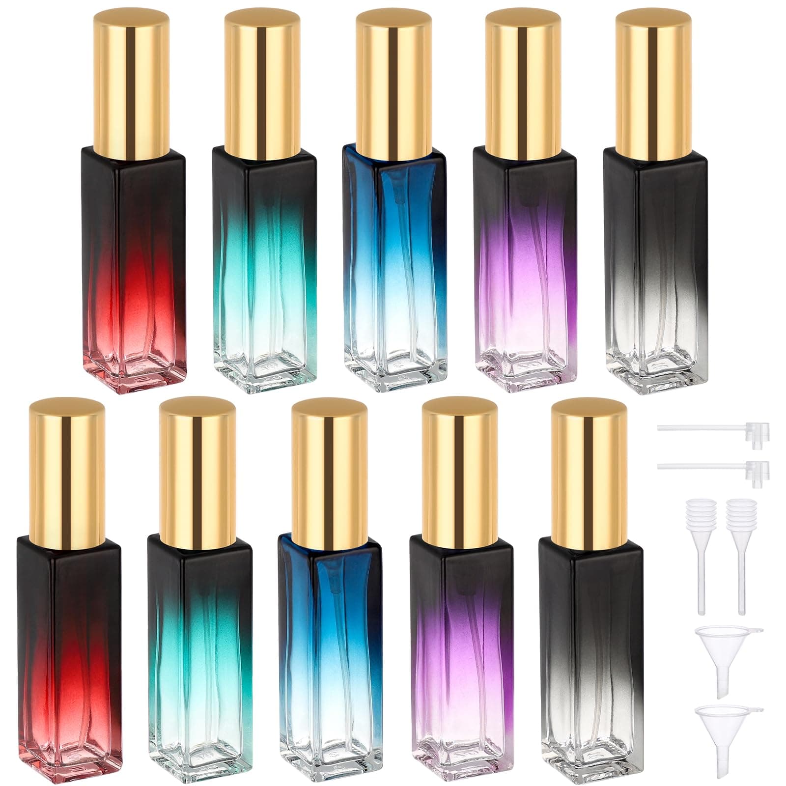 0.34oz Travel Perfume Refillable Bottle, 5pcs Glass Mini Glass Perfume Atomizer Travel, 10ml Empty Cologne Atomizer Bottles, Small Cologne Sprayer with Transfer Tools Set for Refill