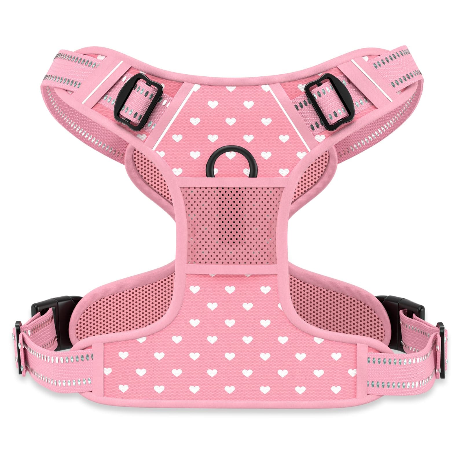 Rnivvi No Pull Dog Harness, Cute Reflective Small Sized Puppy Kitten Harness, Adjustable Soft Padded Vest for Small Dogs, Cats, Heavy Duty Pet Vest with Easy Control Handle for Walking, Pink Hearts