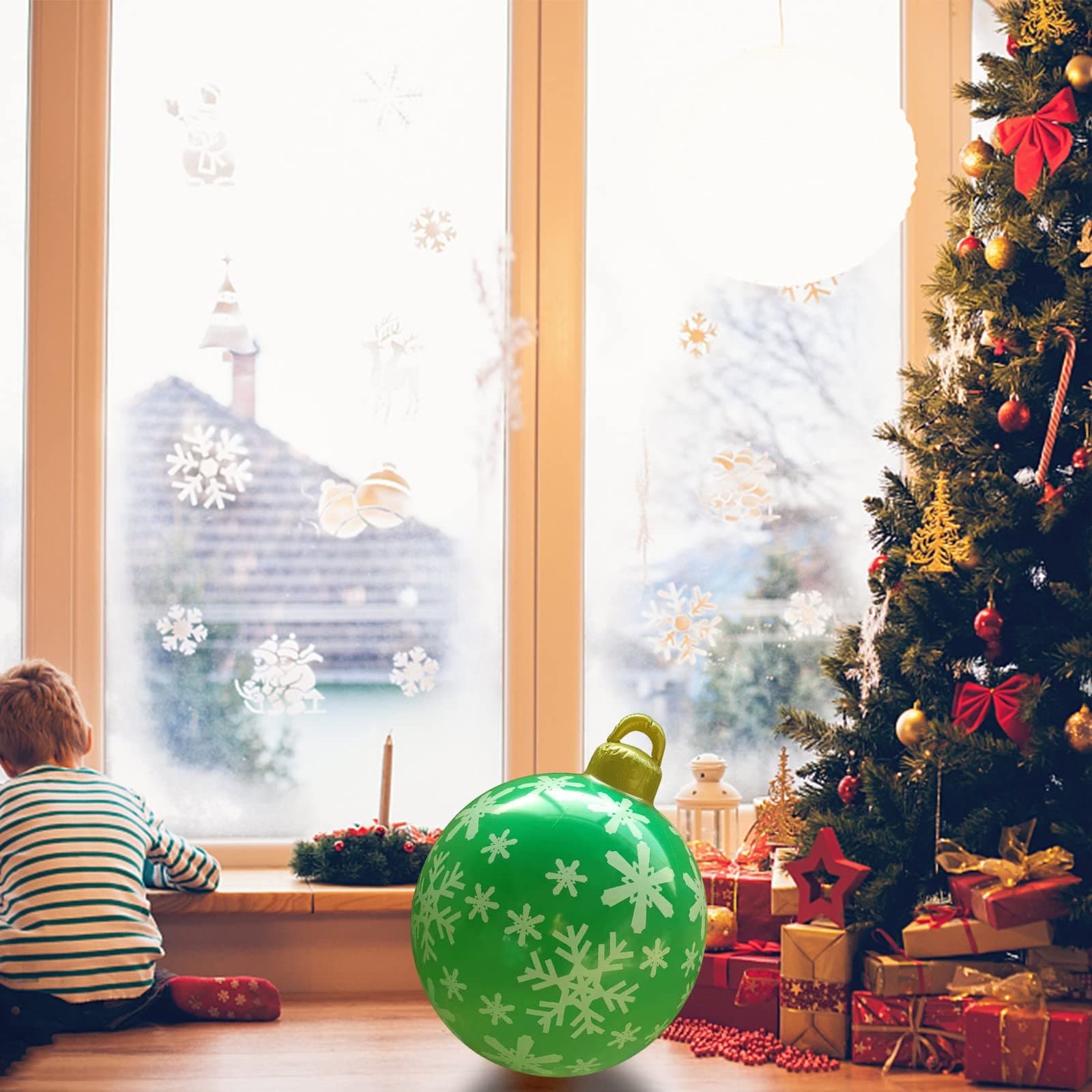 Giant Baubles Inflatables Christmas Outdoor Decorations Giant Inflatable Xmas Bauble Balloon Decoration Sale Clearance UK Blow Up Yard Ornaments Home Garden Xmas Tree Decor(60cm/23.6in with Pump) (A)