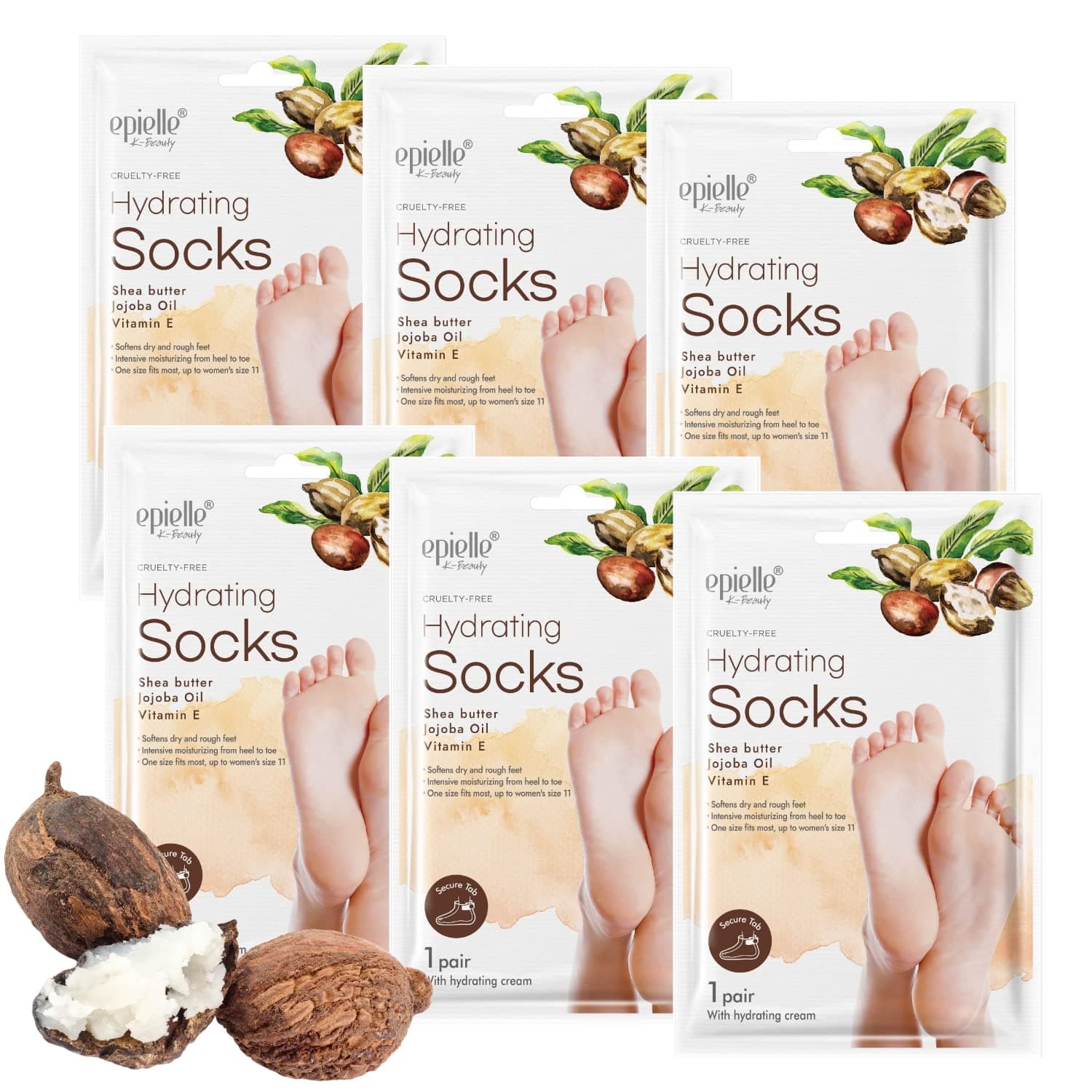 Hydrating Foot Mask 6 Pairs, Relieve and Soften with Shea Butter & Jojoba Oil, Deep Moisturizing Socks for Dry, Cracked Feet, Self Care Gifts for Women, Spa Kit, Stocking Stuffers