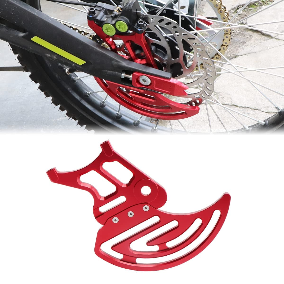 JESTOP Rear Brake Disc Guard and Caliper Cover, Billet Aluminum Rear Brake Disc Cover and Caliper Guard Protector for Sur-Ron S/X Light Bee/ Segway X260 X160, Dirt Pit Bike Motorcycle Parts (Red)