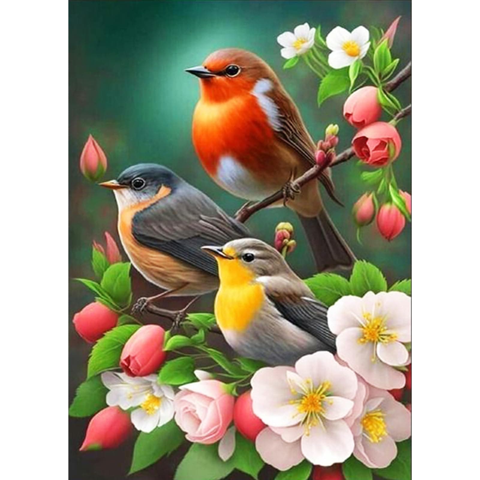 Birds with Flowers DIY Diamond Painting Kit, 5D Animal Art Craft for Adults & Kids, 30x40cm