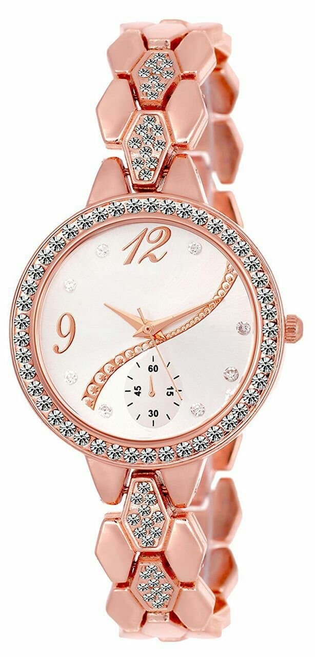 Premium Round Diamond Silver Dial Analogue Watch for Women's and Girl's Pack of - 1