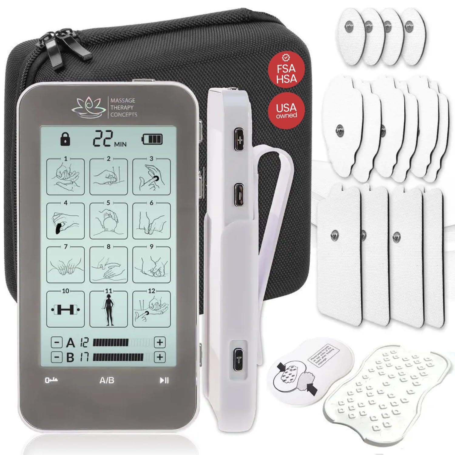 TENS Unit and EMS Combination Muscle Stimulator with 2 Channels, 12 Modes for Pain Management for Back, Neck, Arms, Legs, Abs, and Muscle Rehabilitation - with Belt Clip