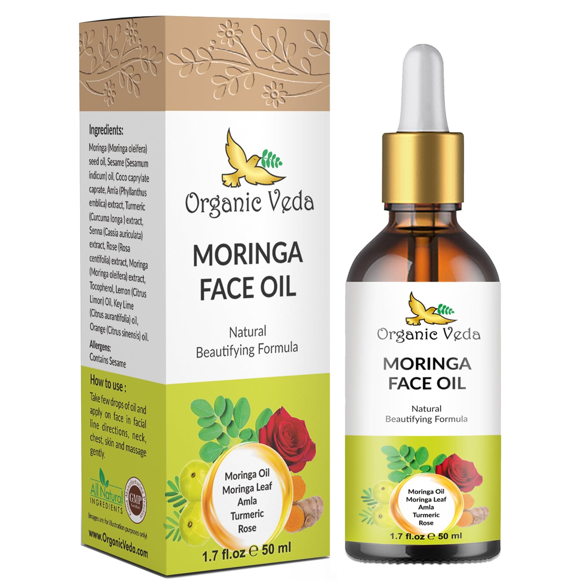 Organic Veda Moringa Face Oil with Dropper - 100% Natural Moringa Seed Oil wi...