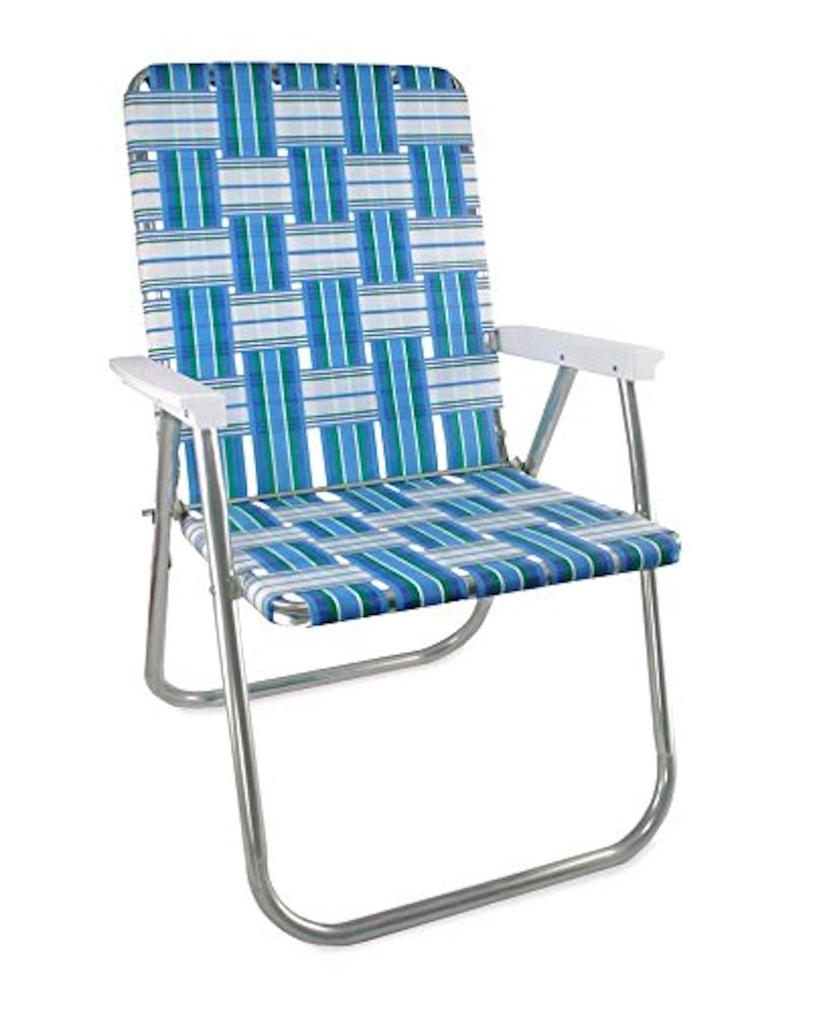 Lawn Chair USA Folding Aluminum Outdoor Patio Lawn Chair | Heavy-Duty Webbed Chairs for Camping, Sports, Beach, Yard & Tailgating | Lightweight Portable | Classic - Sea Island with White Arms