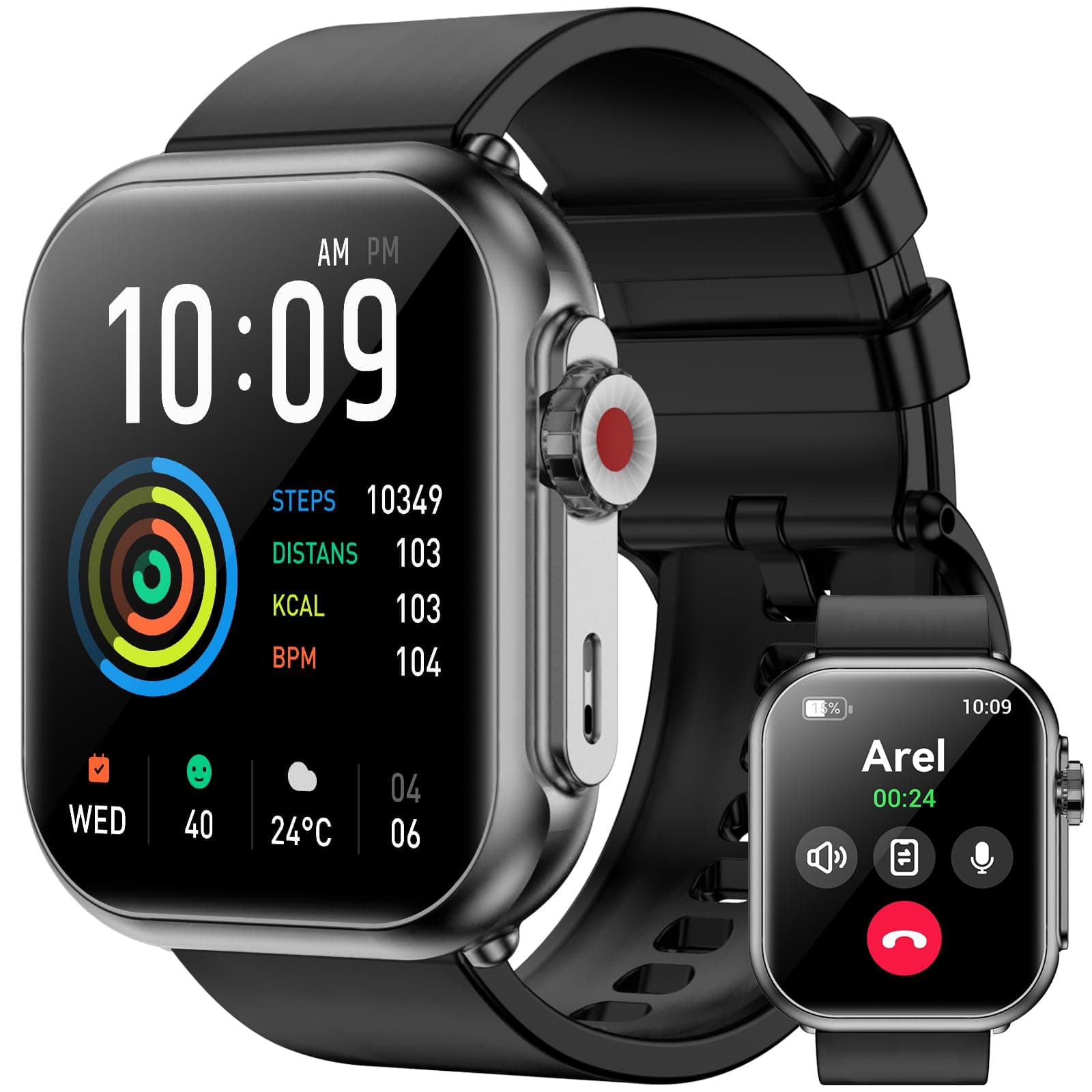 Smart Watch, 1.85"HD Smartwatches for Men Women (Answer/Make Calls), 110+ Sport Modes with Fitness Tracker Watch, IP68 Waterproof, Heart Rate/Sleep Monitor, Fitness Watch for Android/iOS (Black)