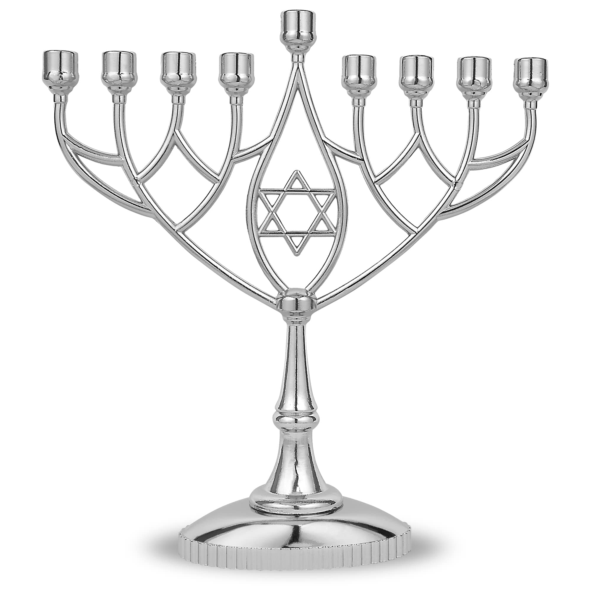 Traditional Classic Geometric Hanukkah Menorah 9" Silver Plated Chanukah Candle Minorah Fits Standard Hanukah Candles by