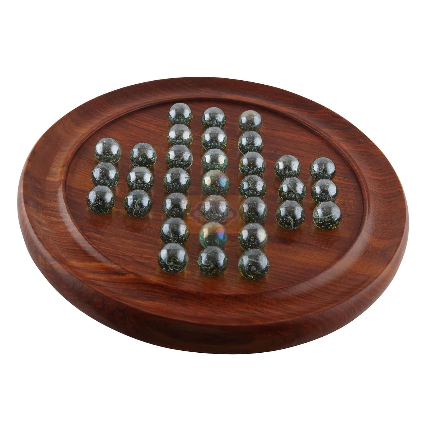 Arts Games Solitaire Board in Wood with Glass Marbles - Best Gift for Kids, Teens & Adults