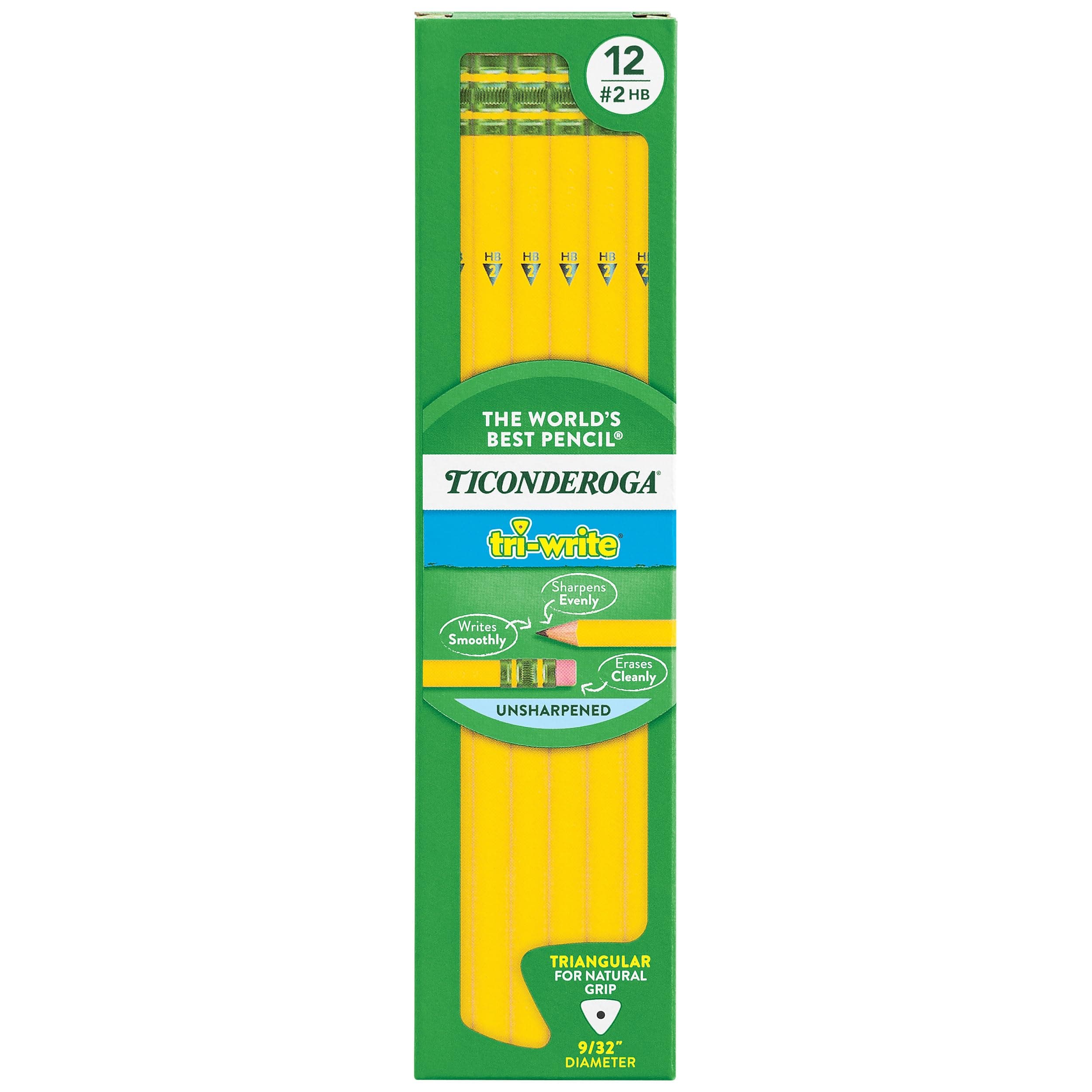 Tri-Write Triangular Pencils, Wood-Cased #2 HB Soft, Yellow, 12-Pack (13856)