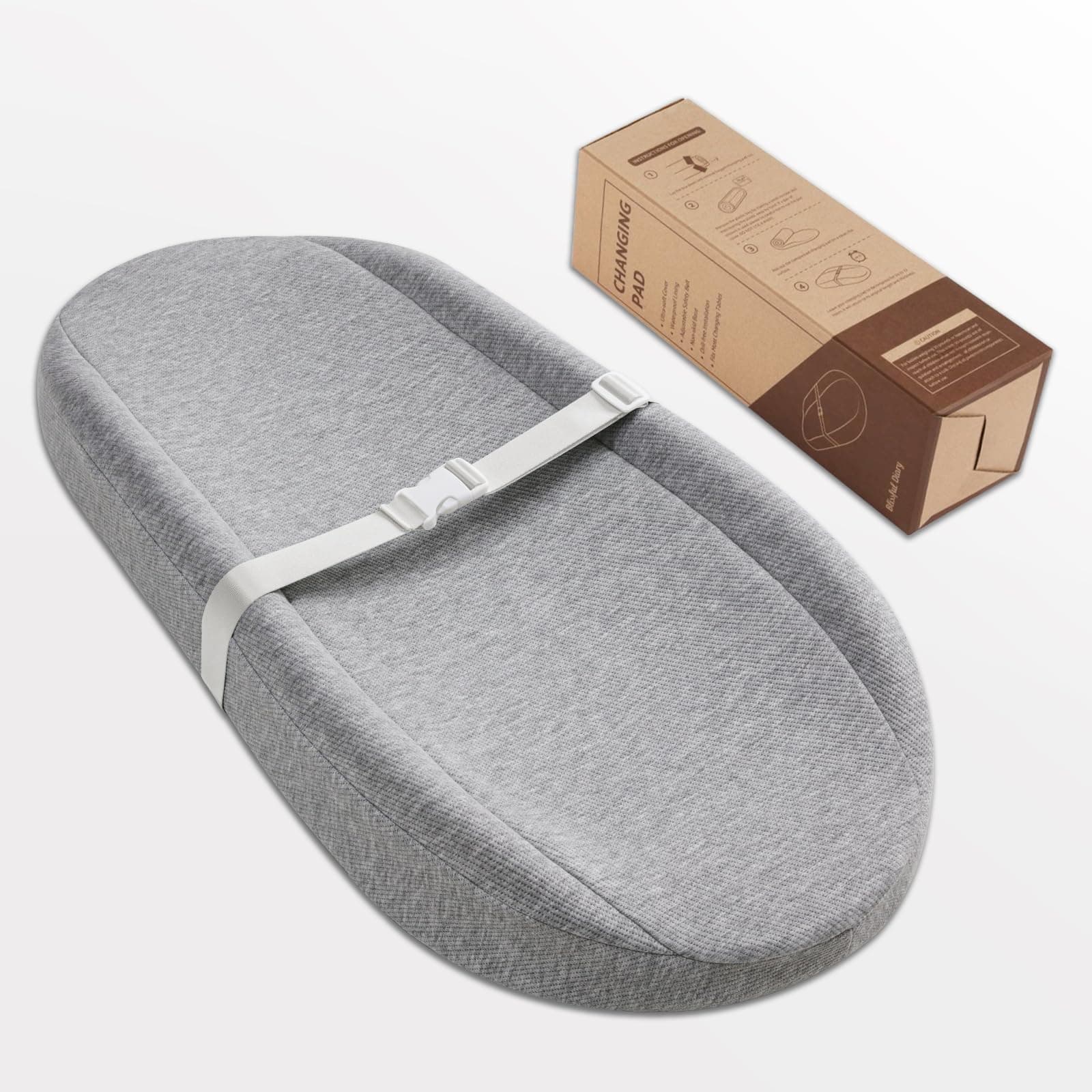 Blissful Diary Baby Changing Pad with Waterproof Lining Foam, Includes a Soft & Washable Cover, Contoured Changing Table Pads for Dresser Top with Non-Slip Bottom, 32”×16” (Grey, Avocado)