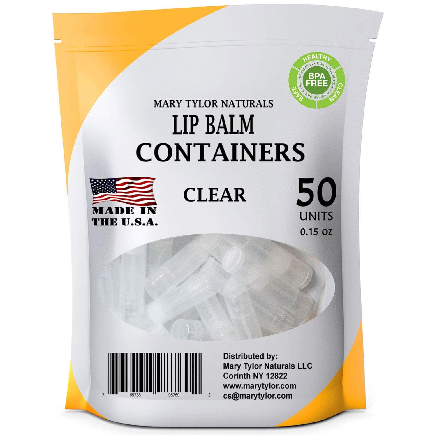 Mary Tylor Naturals Lip Balm Containers, 50 Clear Round Tubes, BPA Free, Made in USA, FDA Approved, 100% BPA Free, with Clear Caps For DIY Lipstick, homemade Lip Balms (50, Clear)