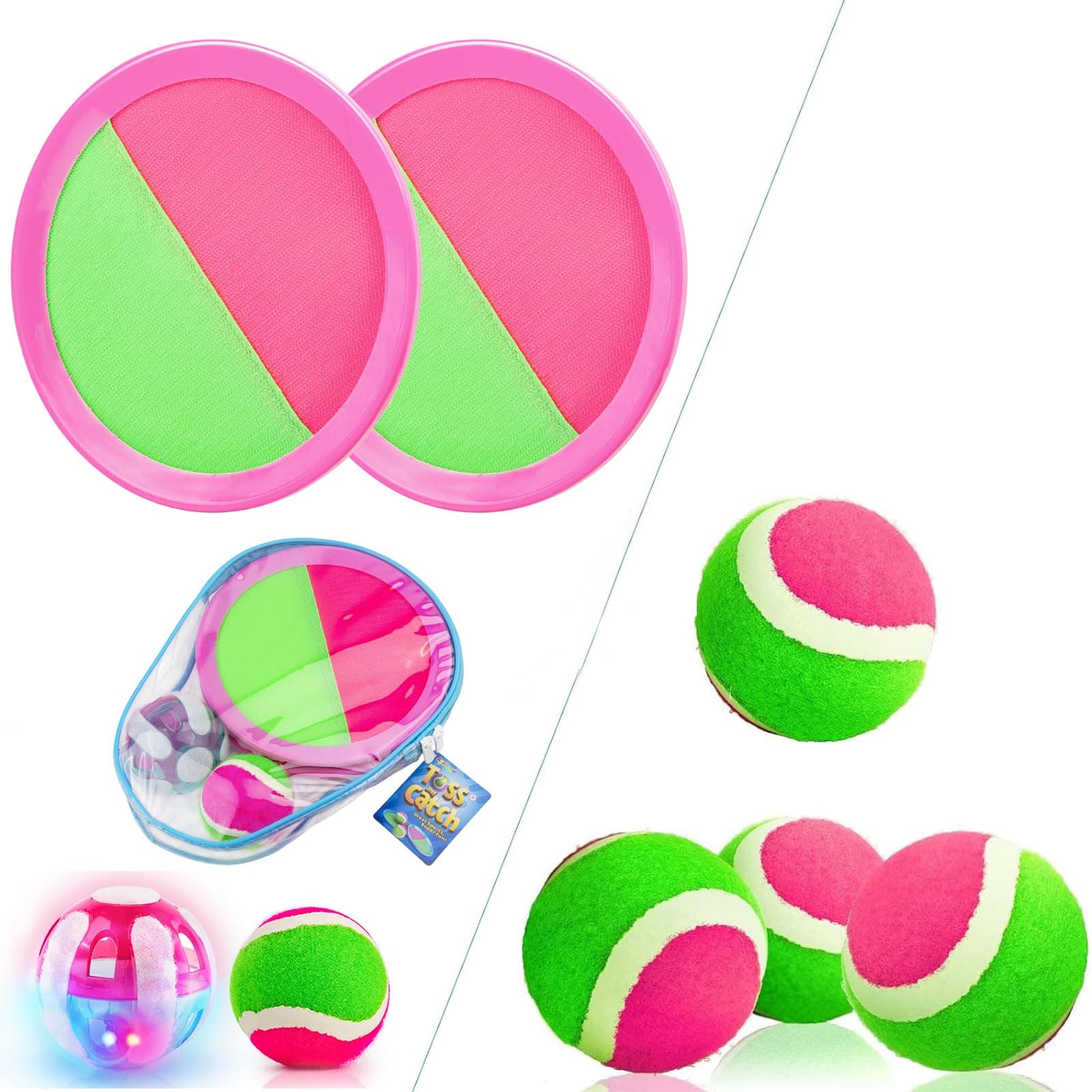 AyebooviToss and Catch Ball Game Kids Toys Outdoor Toys Yard Games Camping Games for 3-12 Year Old Kids Gifts with 2 Paddles and 6 Balls