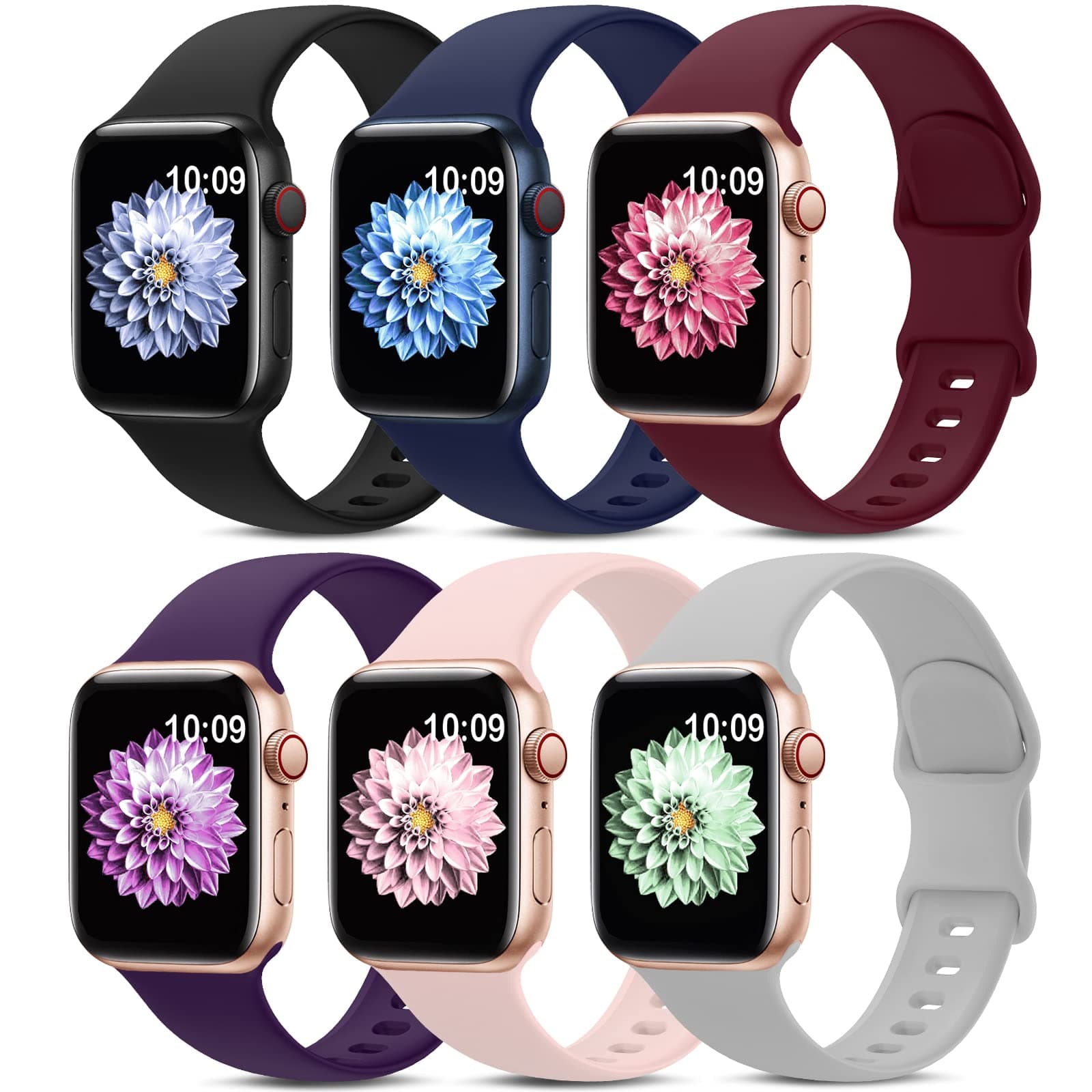 6 Pack Sport Bands Compatible with Apple Watch Band 38mm 40mm 41mm 42mm 44mm 45mm 49mm 46mm,Silicone Waterproof Strap for iWatch Apple Watch Series 11 10 9 Ultra 8 7 6 5 4 3 2 1 SE Women Men