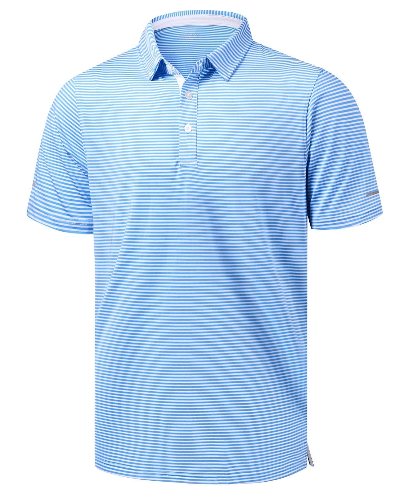 Golf Shirts for Men - Moisture Wicking Short Sleeve Performance Sport Casual Striped Collared Mens Polo Shirt