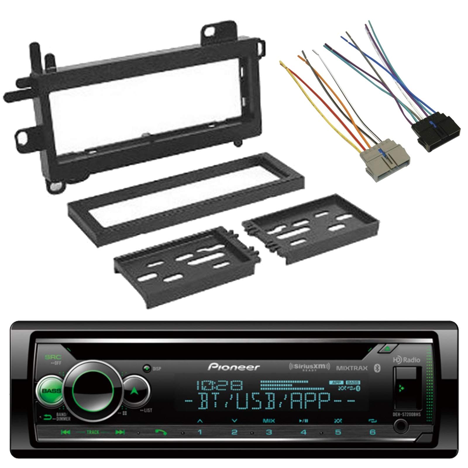 Pioneer Single-DIN CD Player Bluetooth HD Radio USB AUX Car Audio Stereo Receiver Bundle with Power Connector Wire Harness and Radio Installation Dash Kit (Fits 1984-Up Chrysler)