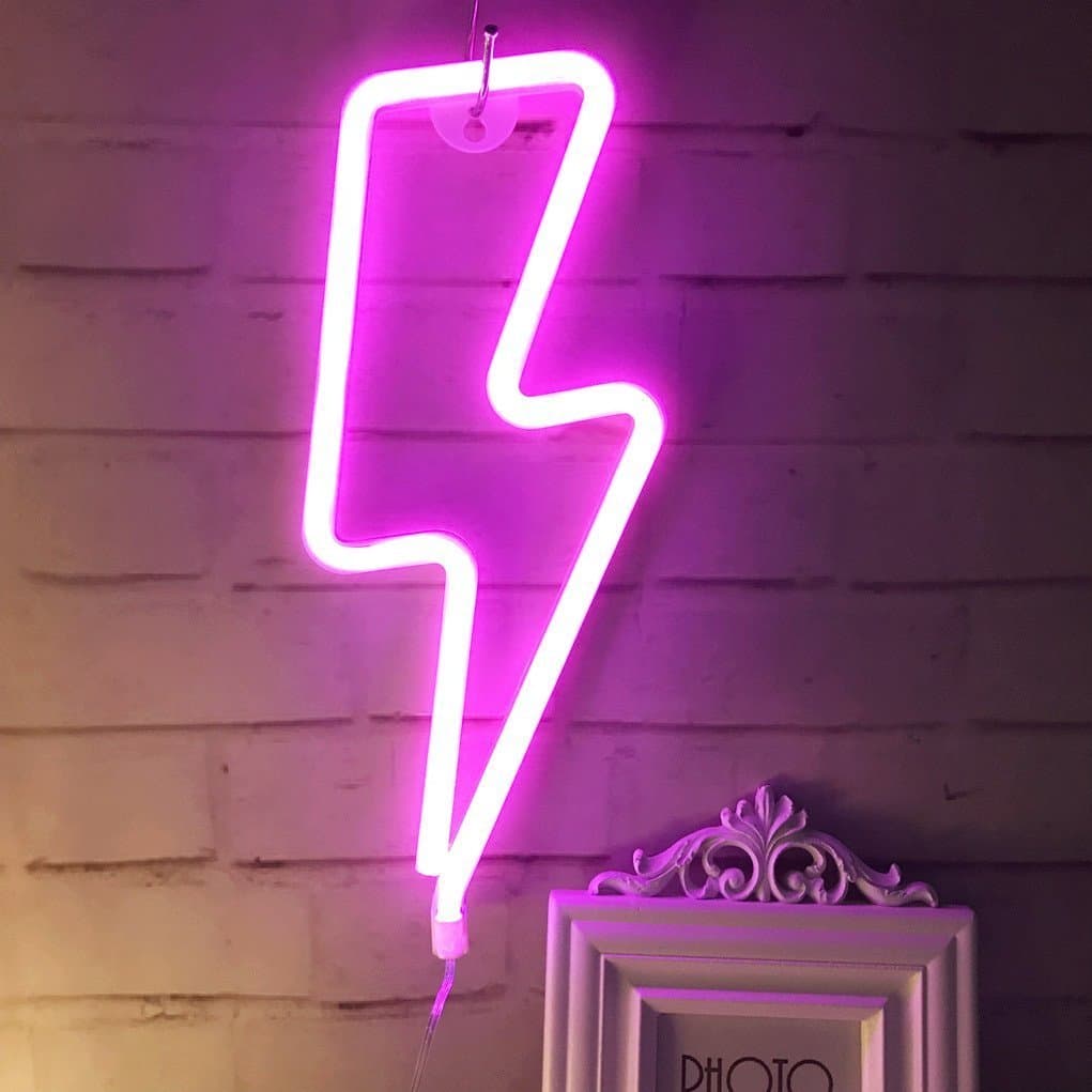 QiaoFei LED Neon Lightning Sign Shaped Decor Light,Wall Decor for Chistmas,Birthday Party,Kids Room, Living Room, Wedding Party Decor (Purple Pink)