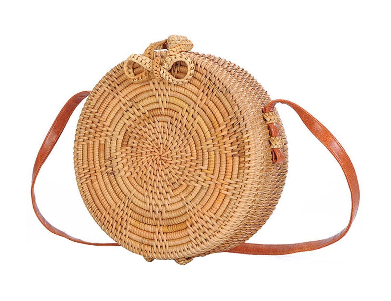 Beauty YaYa Womens Bali Ata Rattan Woven Crossbody Bag | Handbag | Tote Bag with Bow Clasp (-Star Pattern)