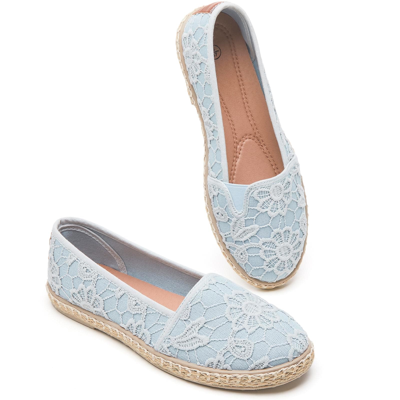 BABUDOG Women's Flats with Flower Embroideried,White Lace Ballet Flats,Comfortable Dress Flats