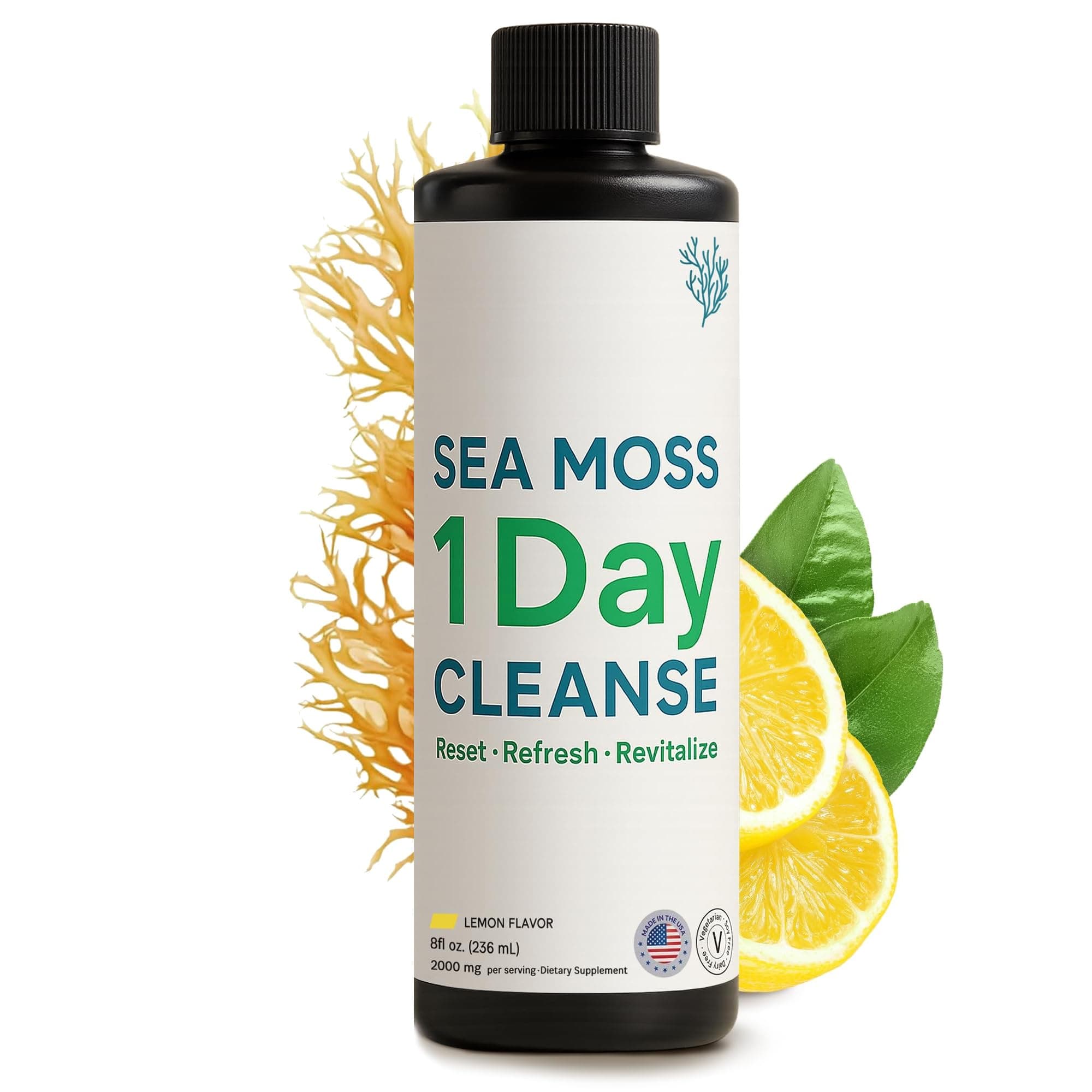 Atlantic Naturals - 1 Day Colon Cleanse Full Body Detox Drink - Sea Moss Supplement for Women & Men, Gut Health, Kidney & Liver Immune Energy Enhancer Gut Cleanse - Lemon Flavor Juice, 8 fl oz