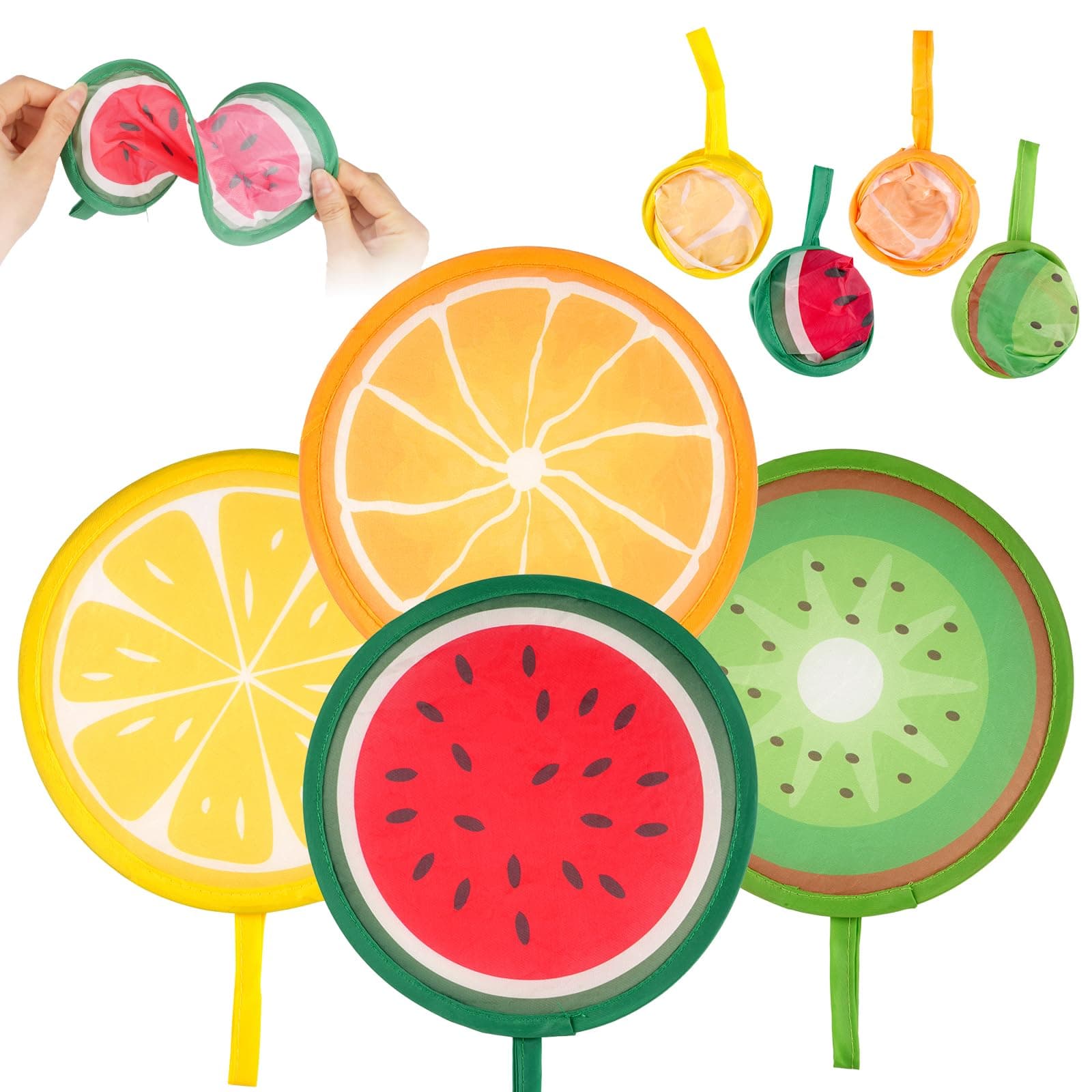 Foldable Fan, 4 Pcs Round Handheld Folding Fan, Portable Fruit Fan with Beautiful Patterns, Summer Folding Handheld Fan for Party, Wedding, Cooling, Outdoor Games