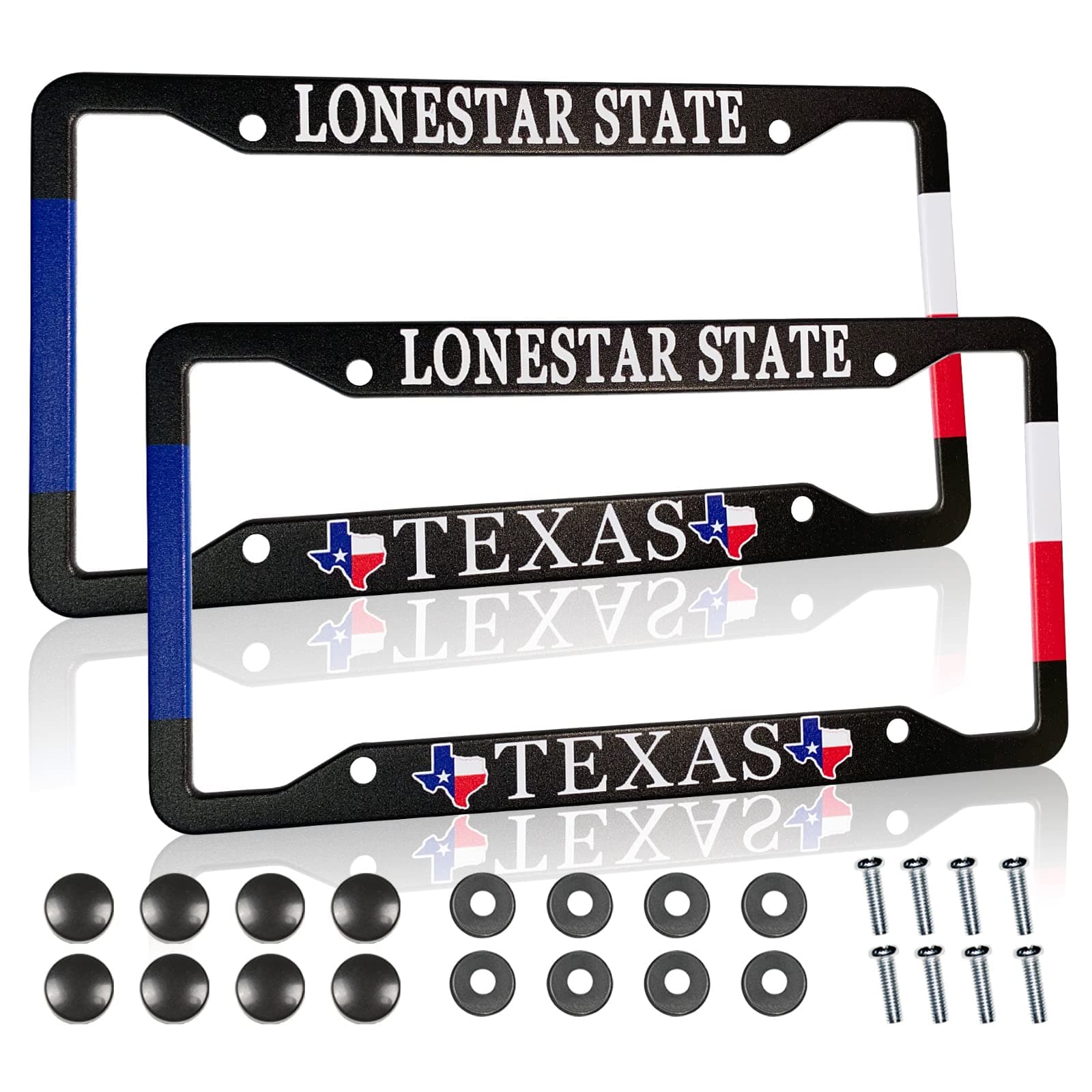 PAUSEBOLL Texas Flag License Plate Frame American Lonestar State Metal License Plate Cover Front Plates Frames Car Tag Frame for Women Men US Vehicles Standard(Set of 2, 12.3" x 6.3")