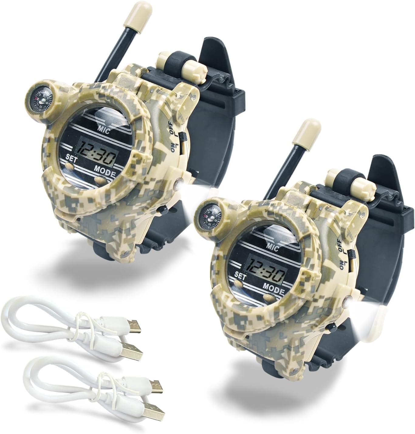 Walkie Talkie for Kids,Rechargeable Spy Walkie Talkies Watch Army Toys Gifts for Children,Two-Way Radio Walky Talky Watches with Flashlight Children Outdoor Game Interphone Toy Game(2 Pack)