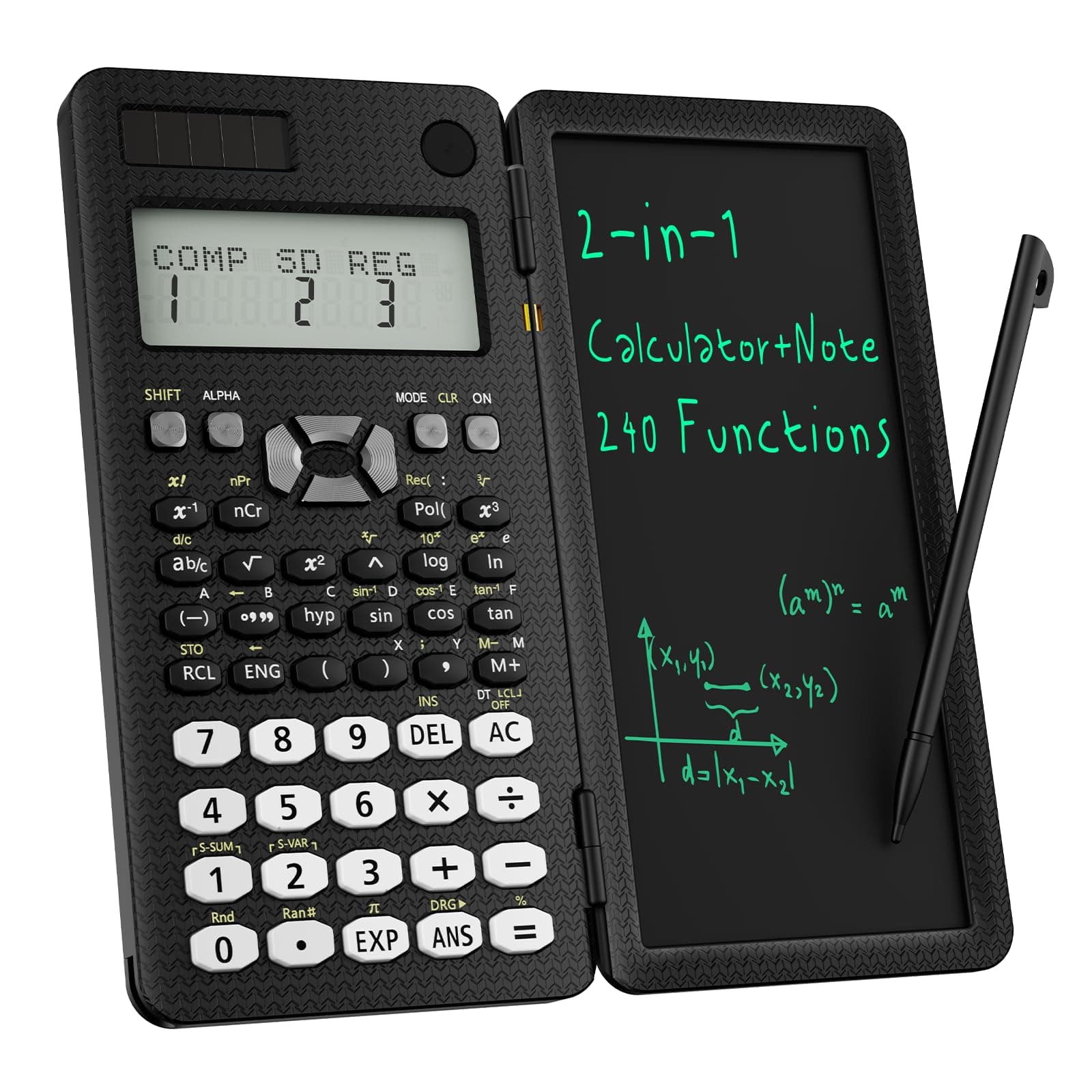 Scientific Calculator with Notepad, Middle and High School Supplies for Students & College,82 MS Foldable 2-Line Display Science Calculator with Writing Tablet,Solar and Battery Powered