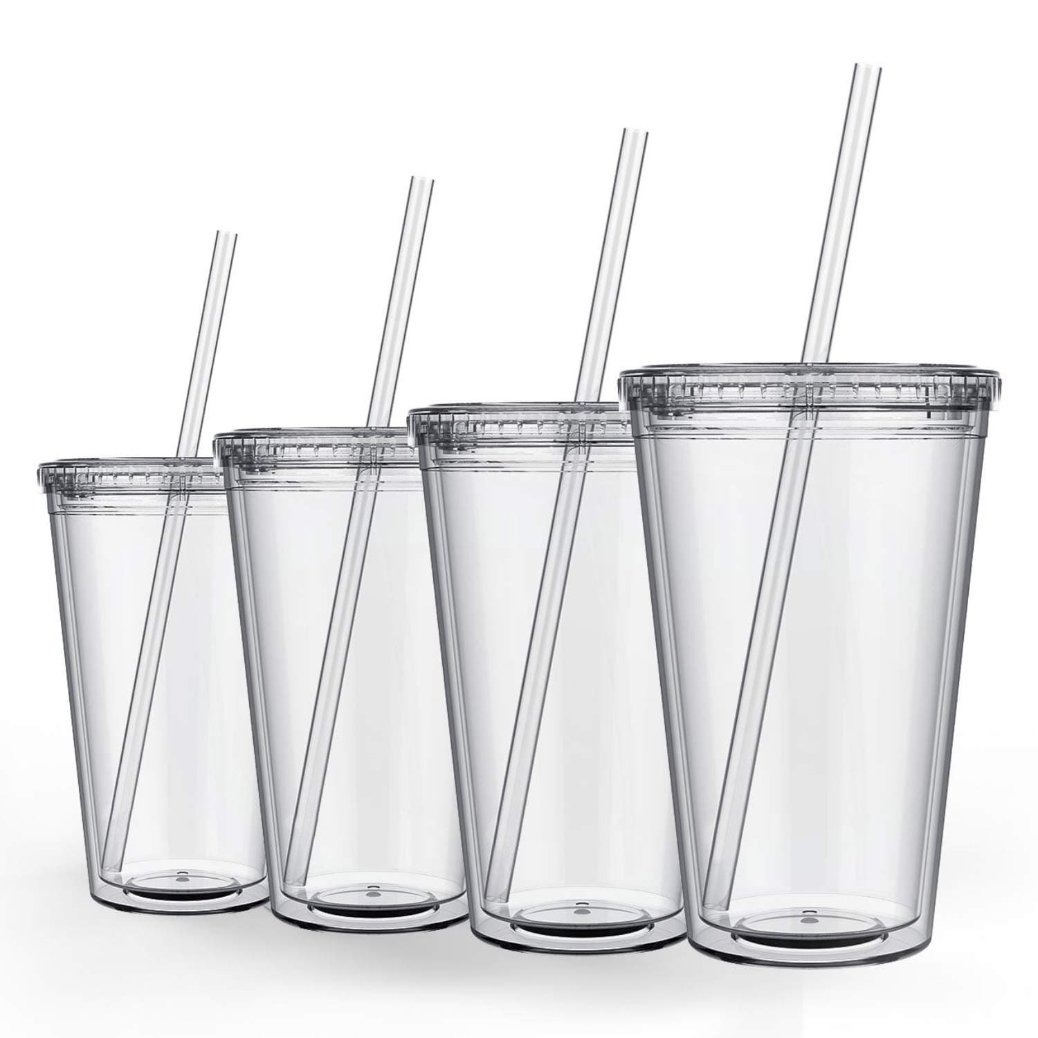 Maars Classic Clear Tumbler with Lid and Straw | 16oz Premium Acrylic, Insulated Double Wall Plastic Reusable Cups, BPA-Free To Go Cups for Ice Coffee, Fruit Teas & Water