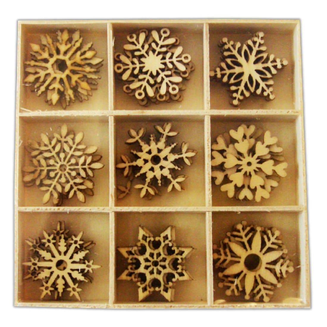 Box of 45 Assorted Small Wooden ICE CRYSTALS Shapes Craft Decorations Embellishments