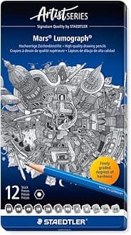 STAEDTLER premium quality drawing pencil, Mars Lumograph, graphite pencil set in metal tin, break-resistant super-bonded lead, design set of 12 degrees, 100 G12