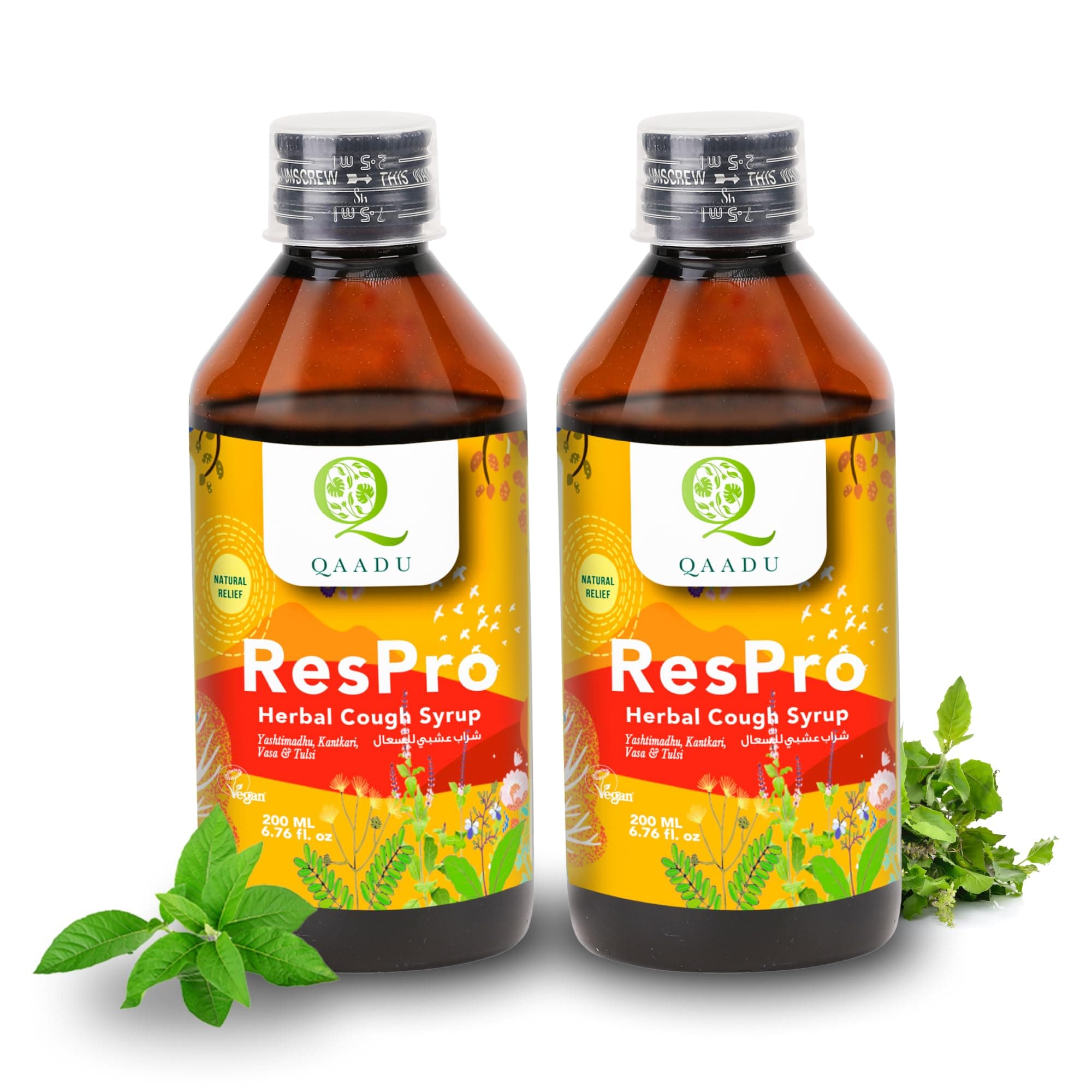 Respro Ayurvedic Cough Syrup 200 ml, Pack of 2| With Natural Herbs Pippali, Yashtimadhu, Tulsi, Dalchini | Instant Relief from Congestion and Sore Throat & Cough |