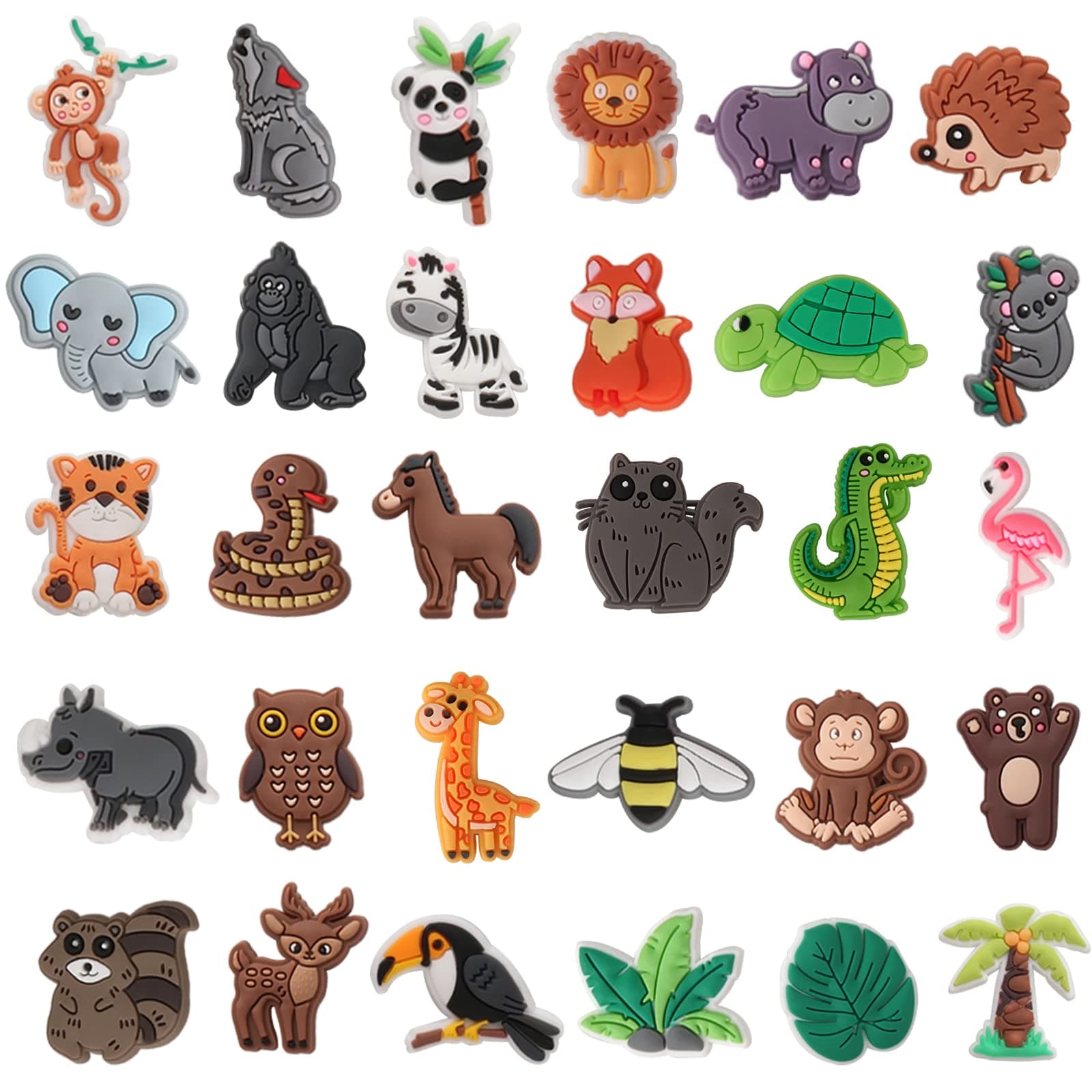 Jungle Animals Shoe Decoration Charms, 30PCS Jungle Safari Animals Shoe Charms Monkey Lion Tiger Zebra Elephant Shoe Charms for Adults, PVC Shoe Charm Accessories for Party Favors Birthday Gifts